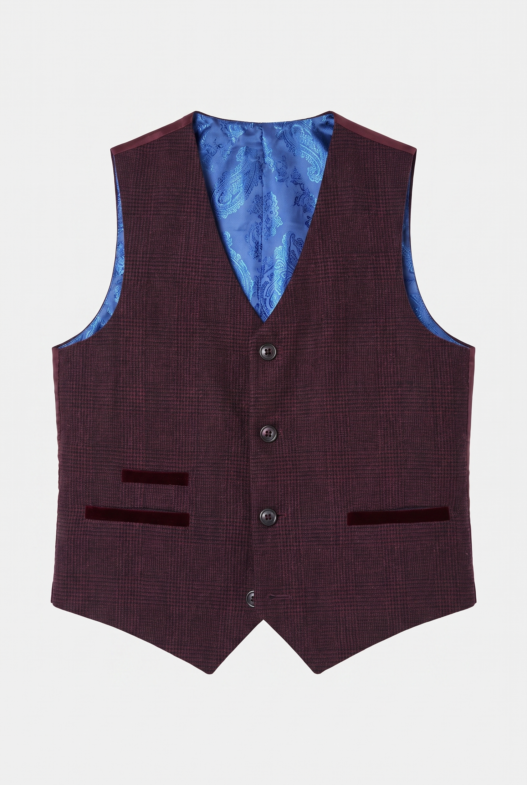 Boys 3-Piece Glen Check Tweed Formal Suit - Regent - Wine Burgundy Waistcoat Picture