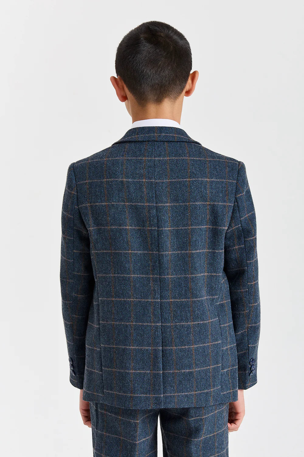 Jungen 3-teiliger Herringbone-Karo-Anzug – Harris Navy