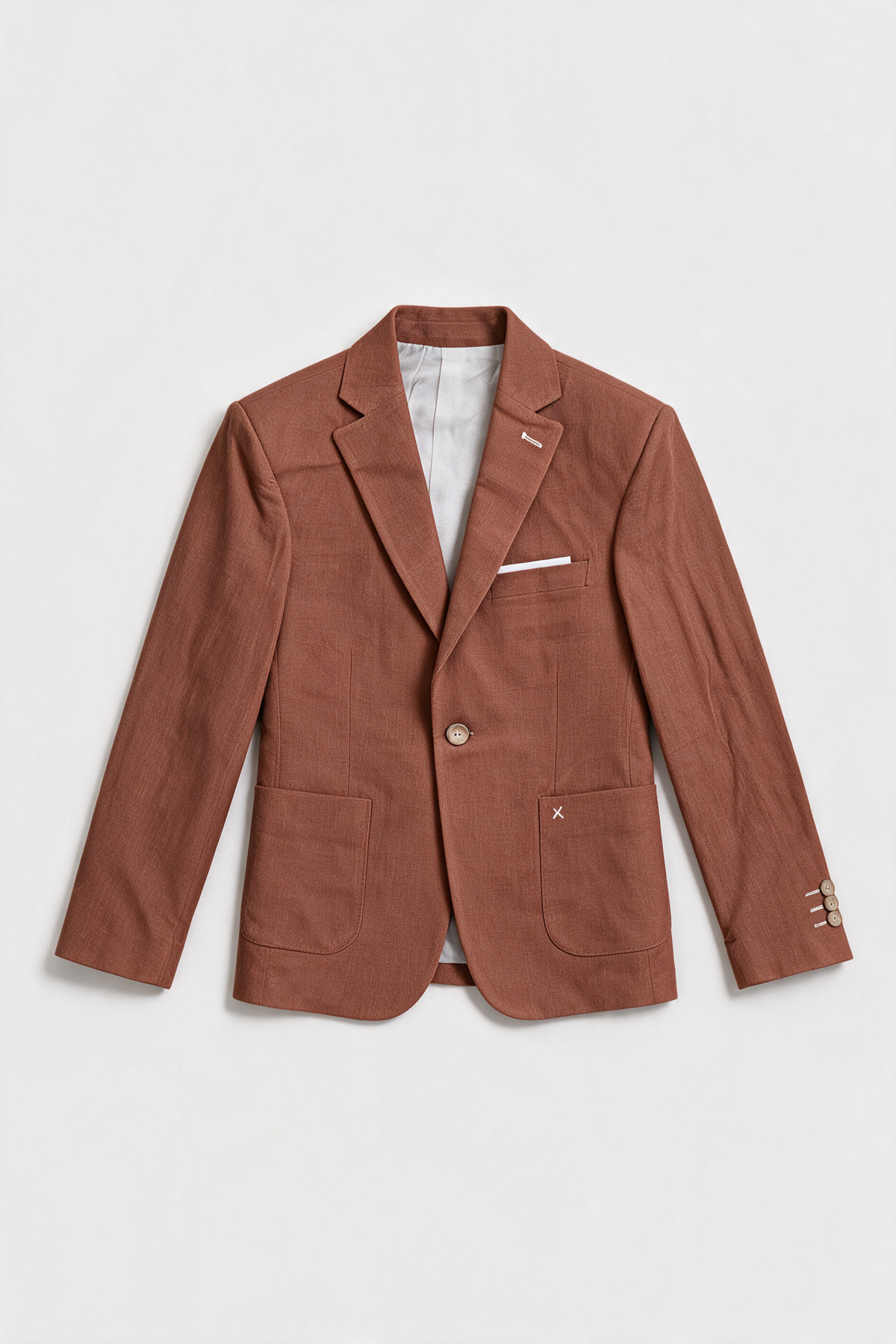 Boys 3-Piece Linen Casual Suit with T-Shirt - Keten - Cinnamon Brown Blazer Picture