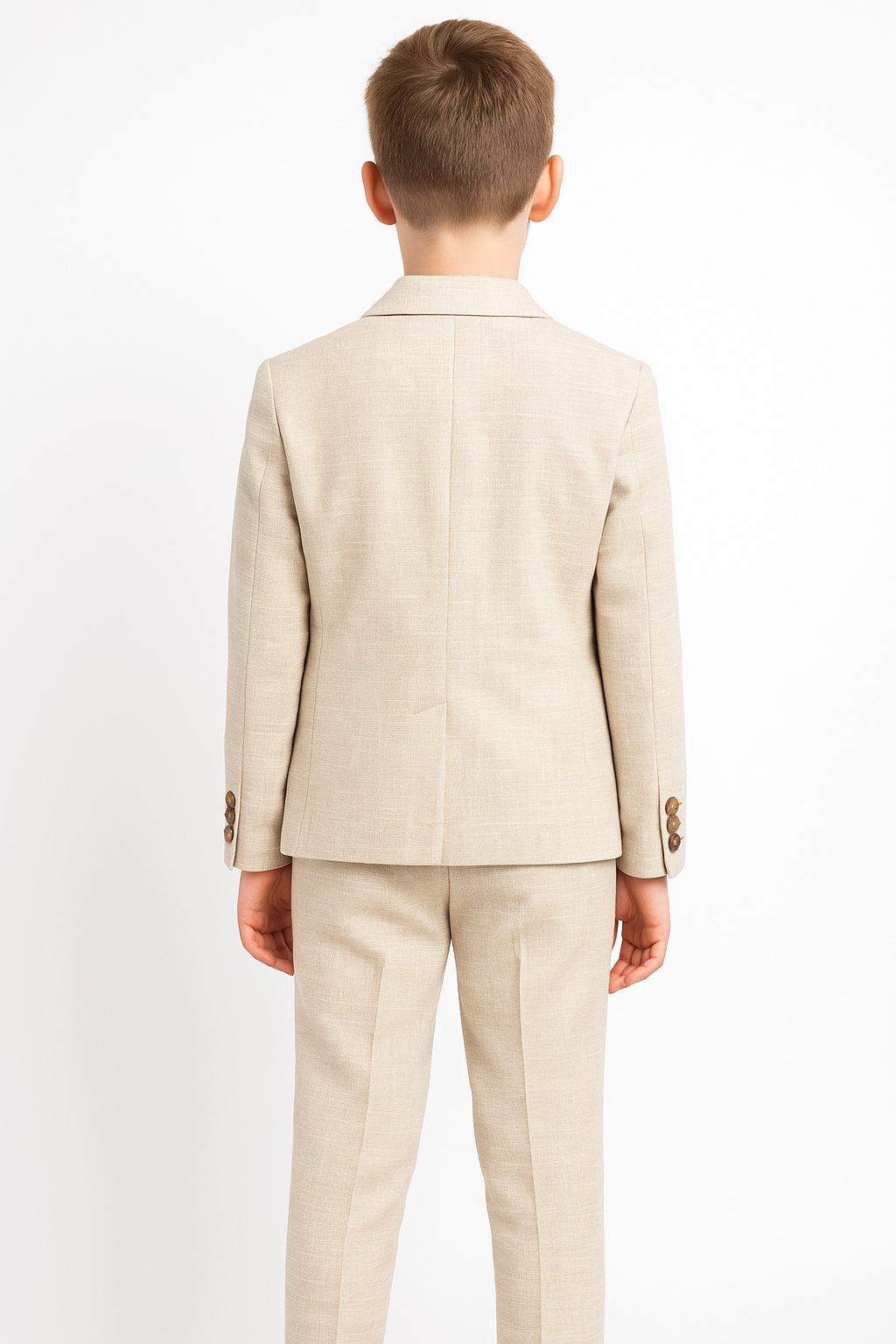 Boys 3-Piece Linen Casual Suit with T-Shirt - Keten - Cream Back Picture