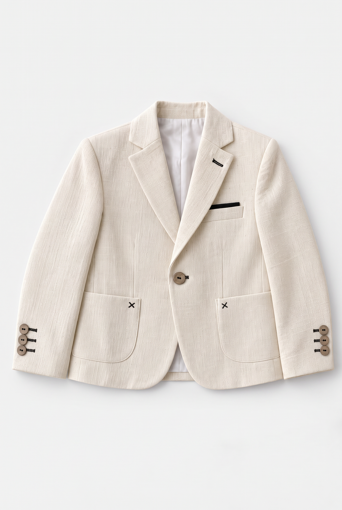 Boys 3-Piece Linen Casual Suit with T-Shirt - Keten - Cream Blazer Picture
