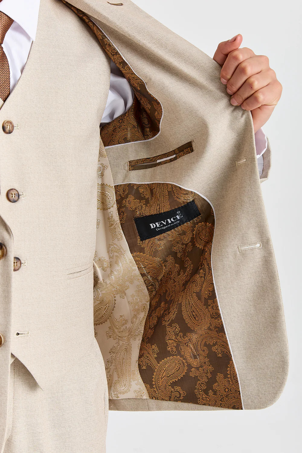 Jungen 3-teiliger maßgeschneiderter Anzug für formelle Anlässe – Belmont – Beige