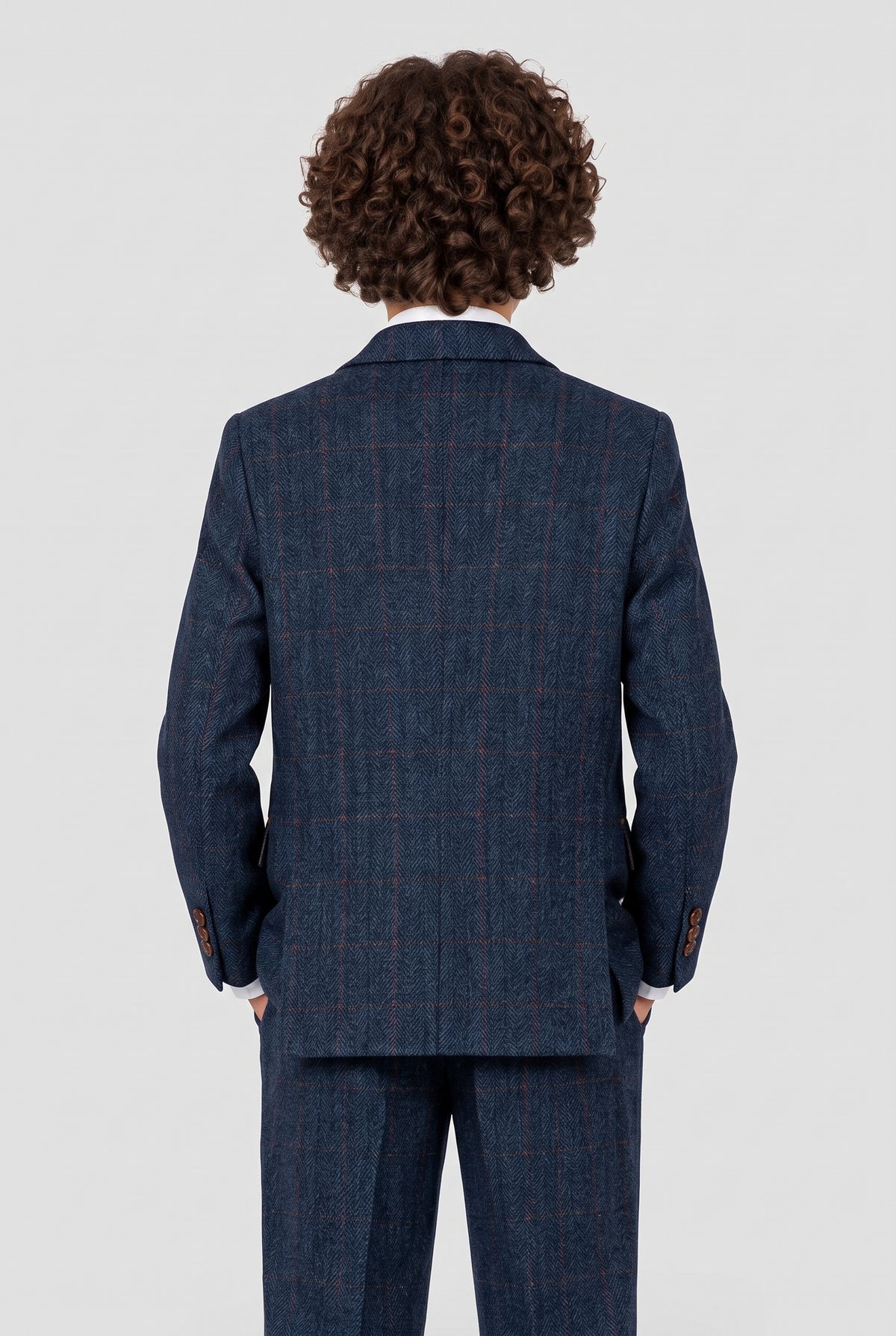 Boys 3-Piece Tweed Herringbone Suit - Paul Andrew Scott Navy Model Back Picture