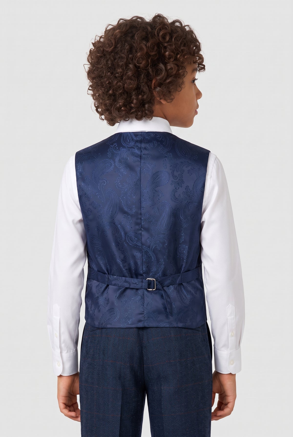 Boys 3-Piece Tweed Herringbone Suit - Paul Andrew Scott Navy  Back Picture