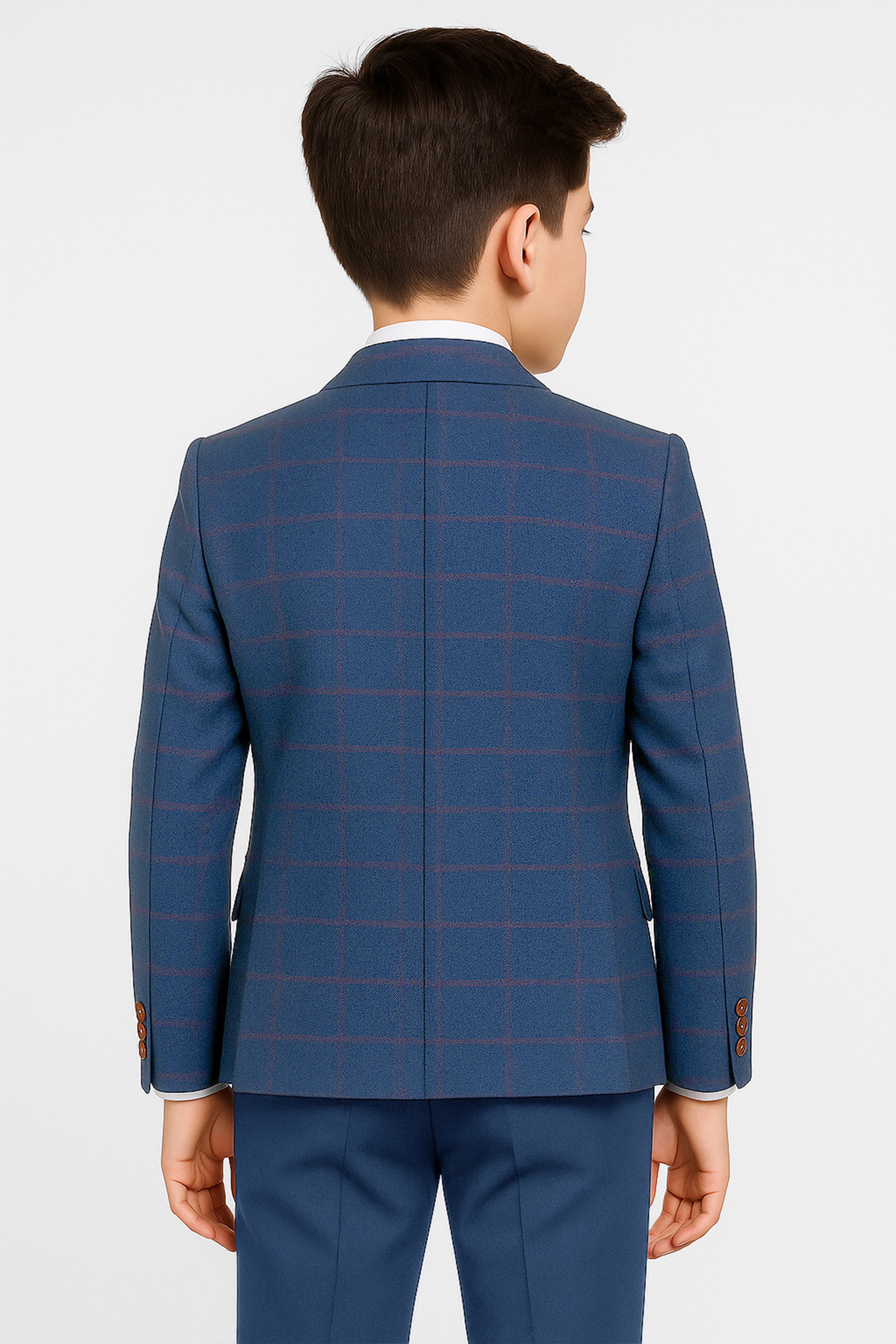 Boys 3-Piece Windowpane Check Slim Fit Suit Set Back Picture