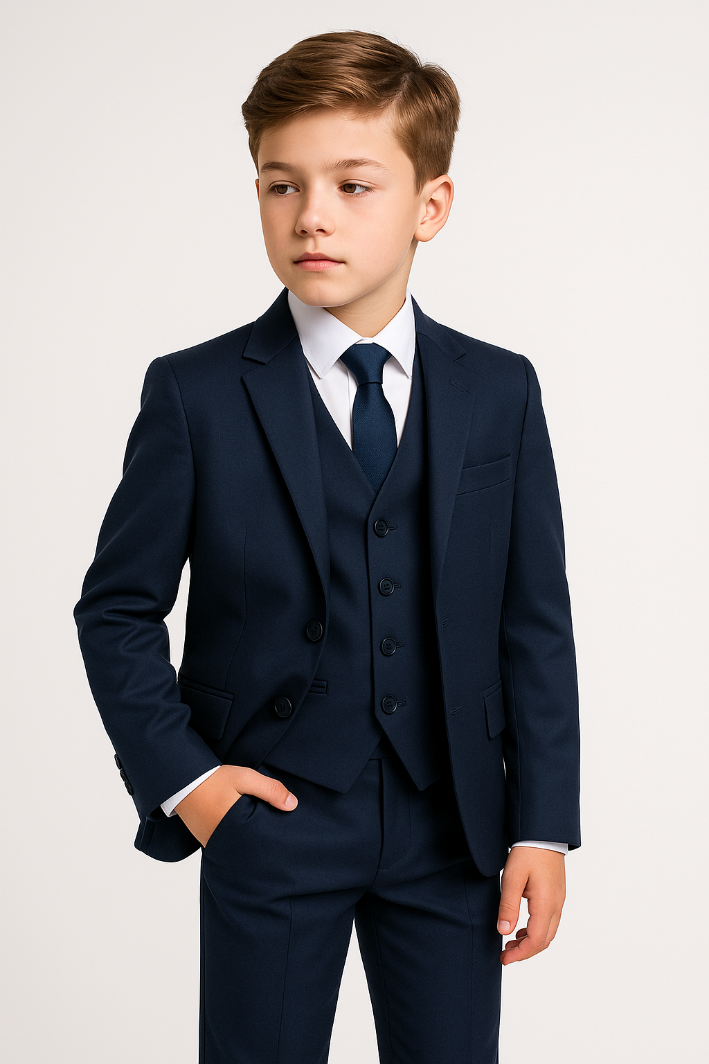 Boys 3-Piece Wool Tailored Fit Suit - Paris - Navy Model Picture