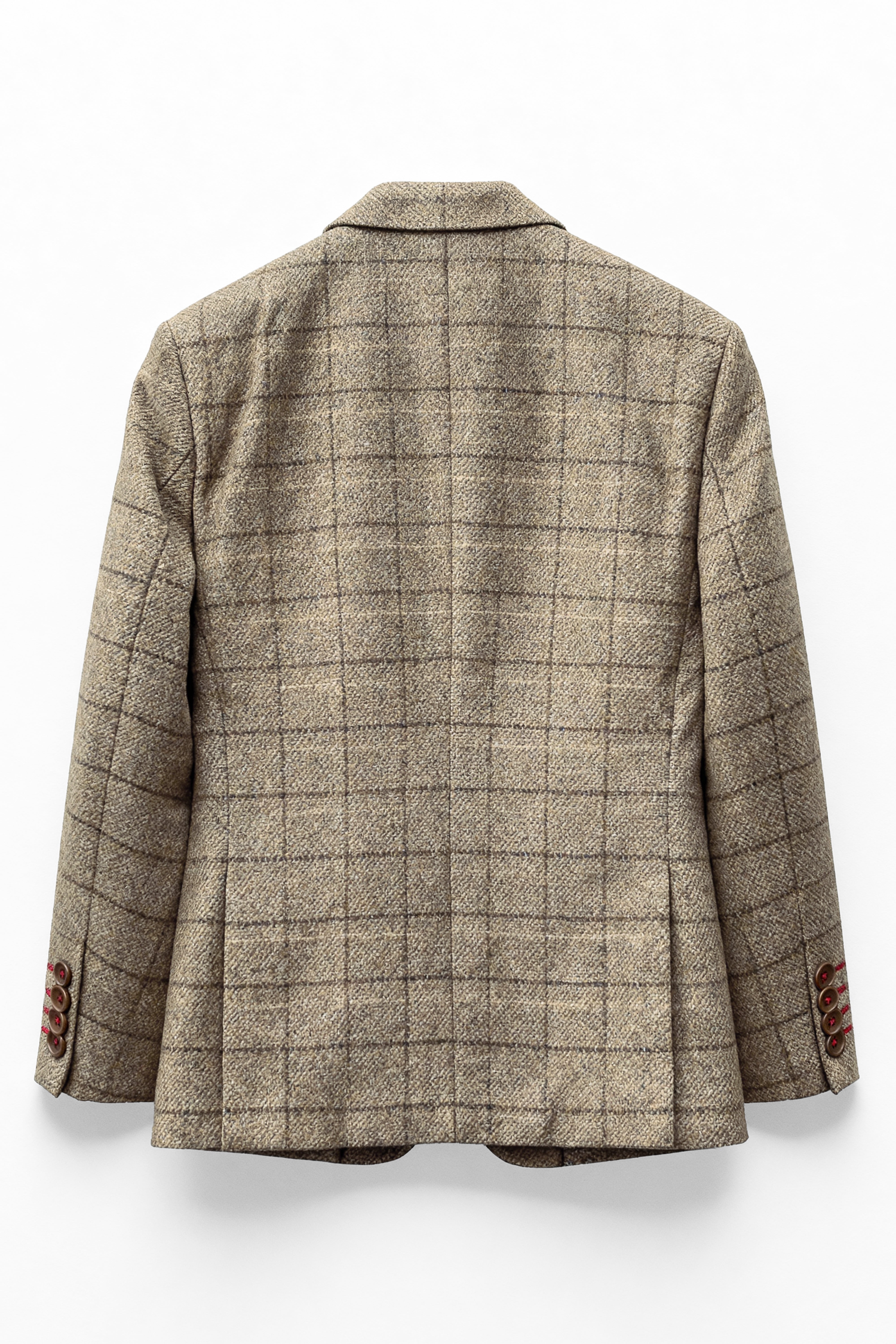 Boys 3-Piece Wool Tweed Windowpane Check Suit - Liam - Beige -  Blazer Picture Blazer Back Picture