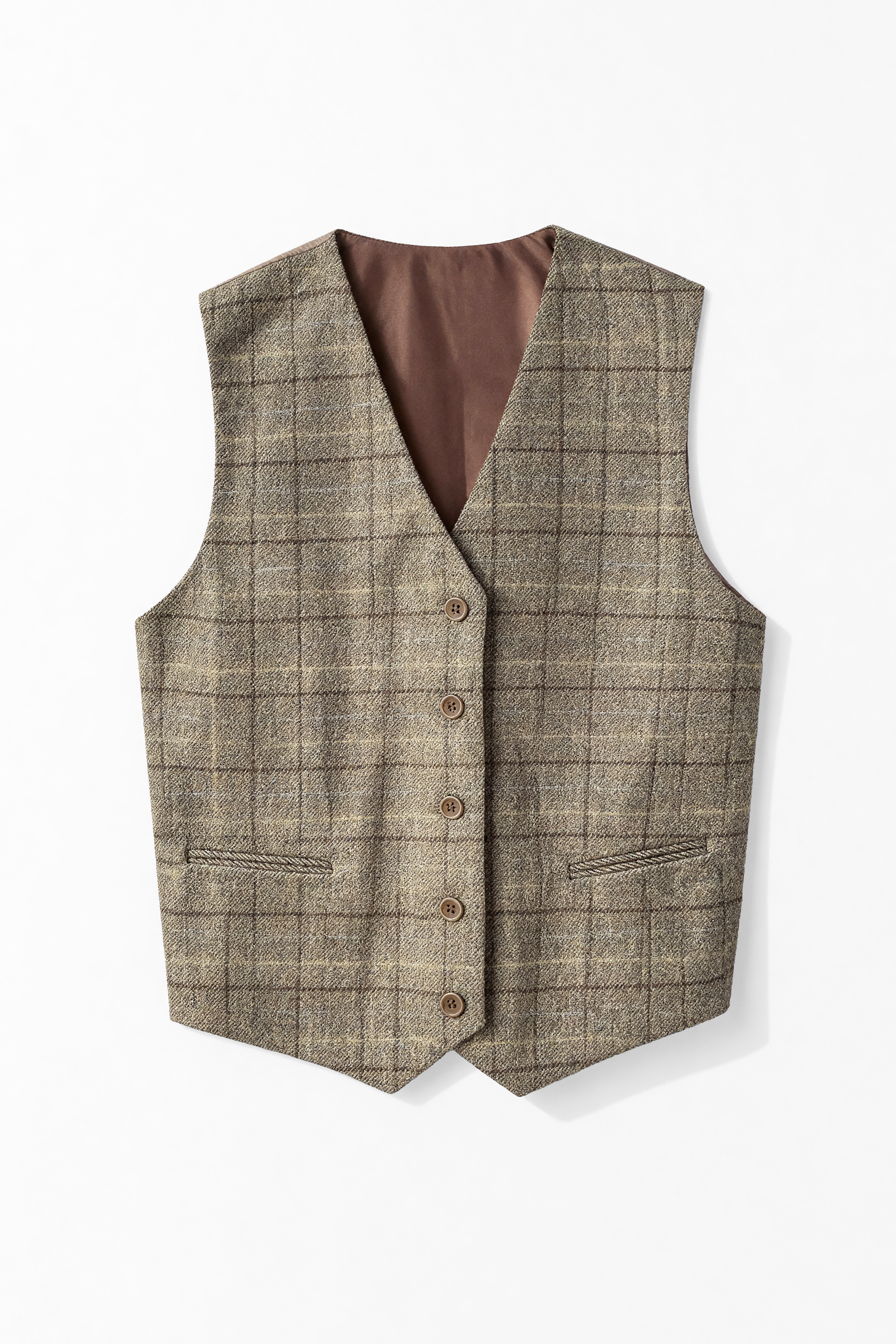 Boys 3-Piece Wool Tweed Windowpane Check Suit - Liam - Beige - Waistcoat Picture