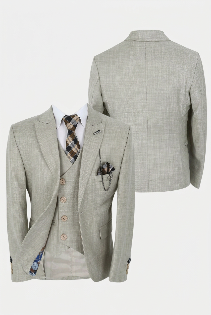Costume slim fit garçon 3 pièces avec gilet croisé - Alfred Beige