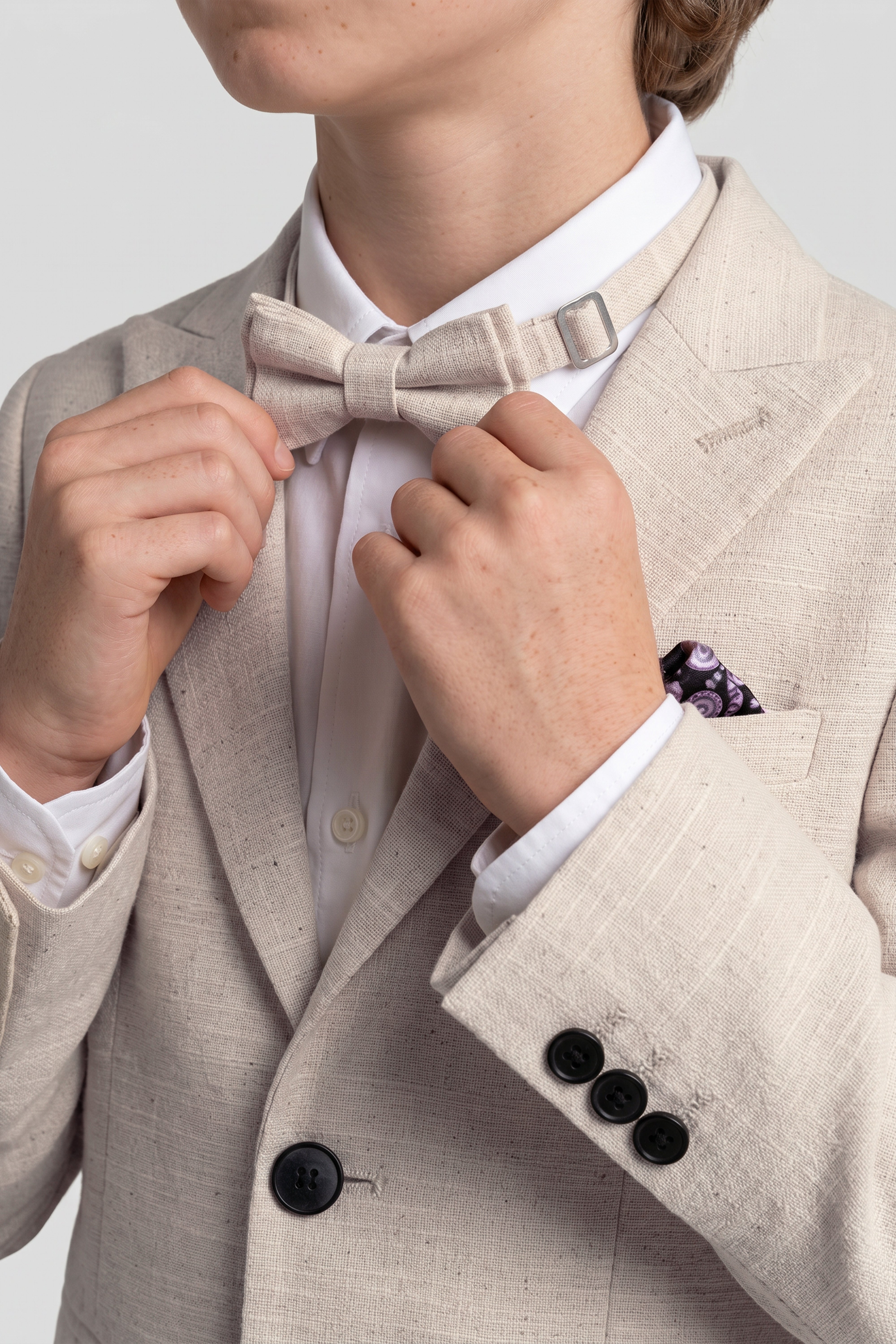 Boys 4-Piece Cotton Casual Suit - Beige Detail Picture
