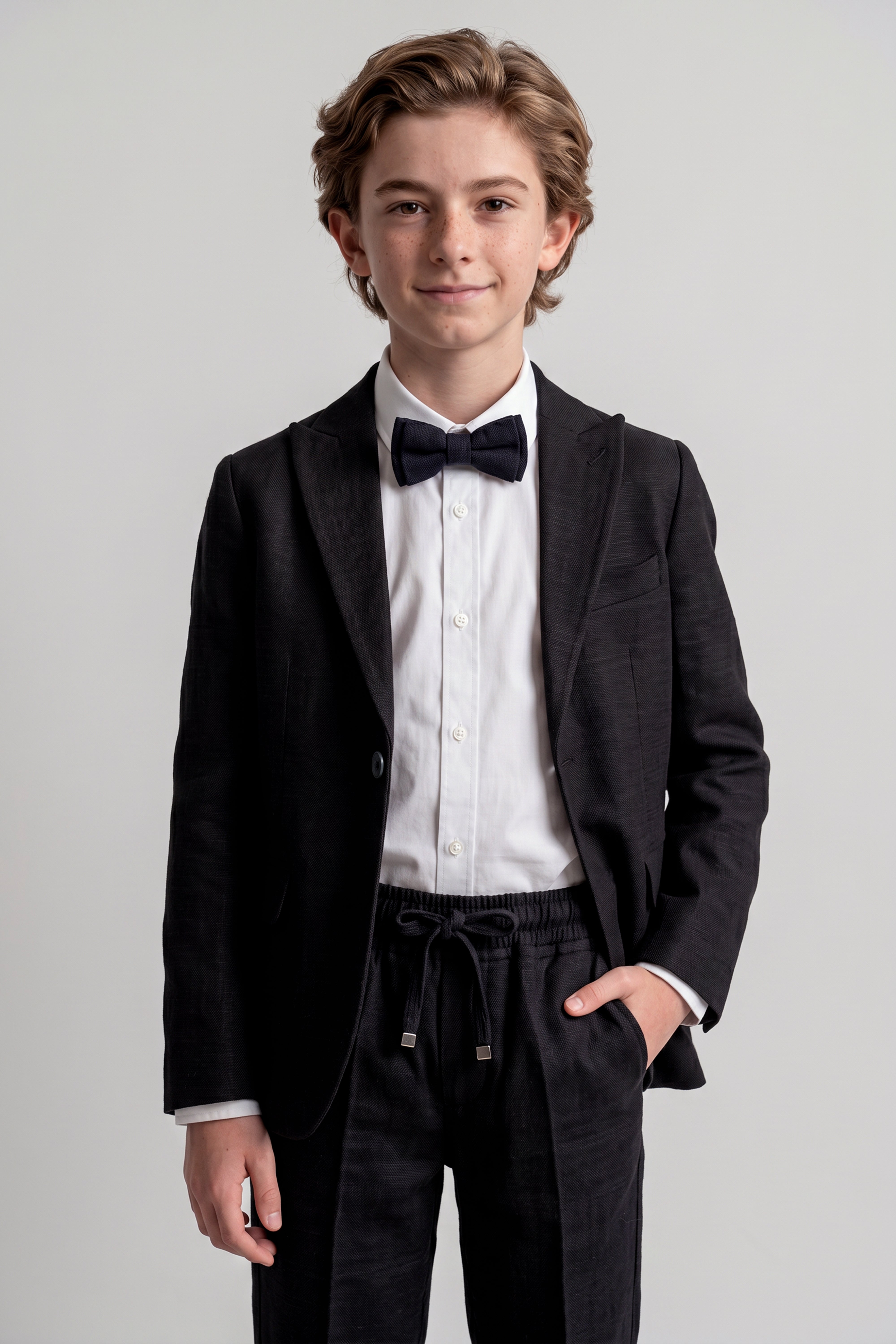 Boys 4-Piece Cotton Casual Suit - Black Model Picture