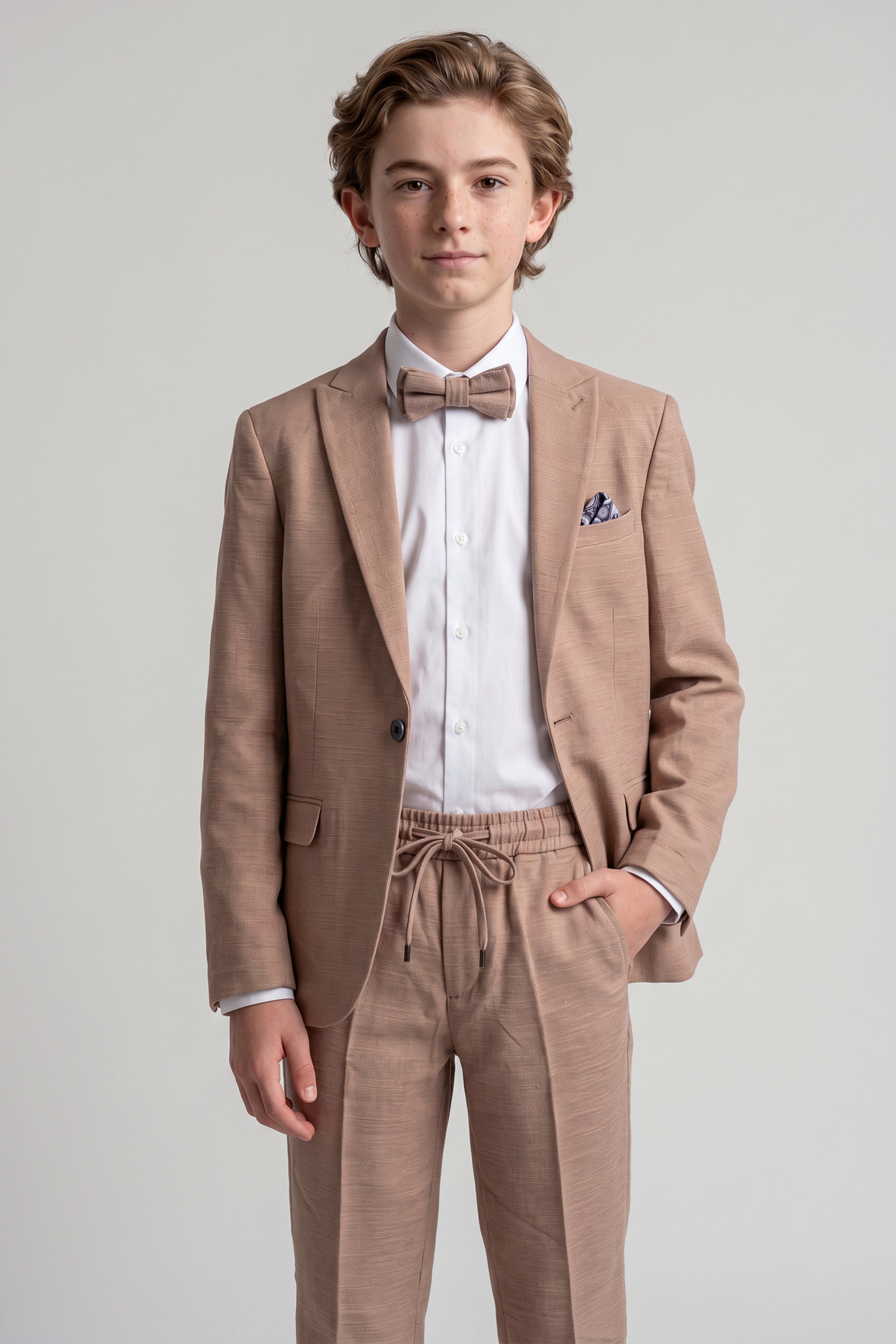 Boys 4-Piece Cotton Casual Suit - Brown Model Picture