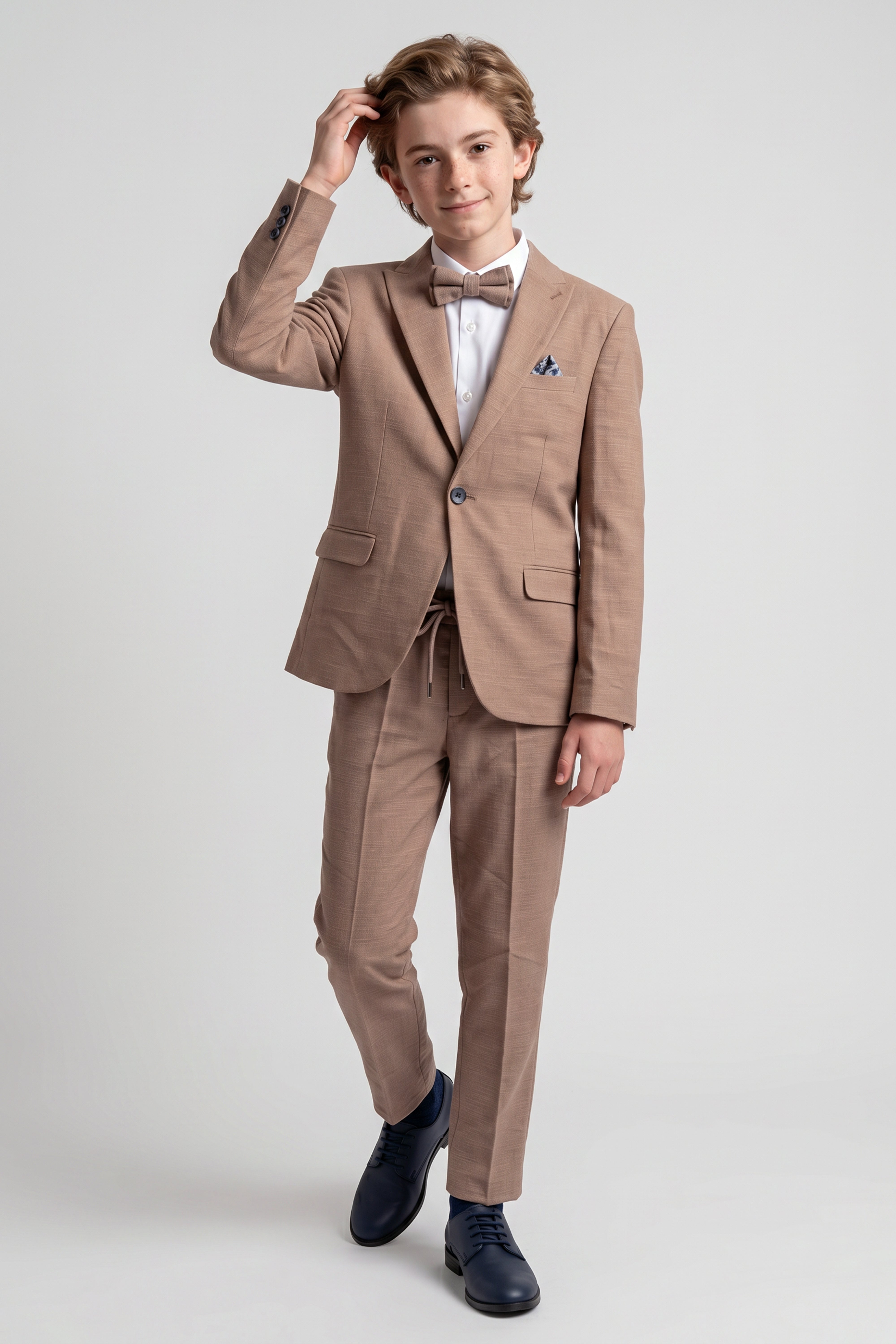 Boys 4-Piece Cotton Casual Suit - Brown Front Picture