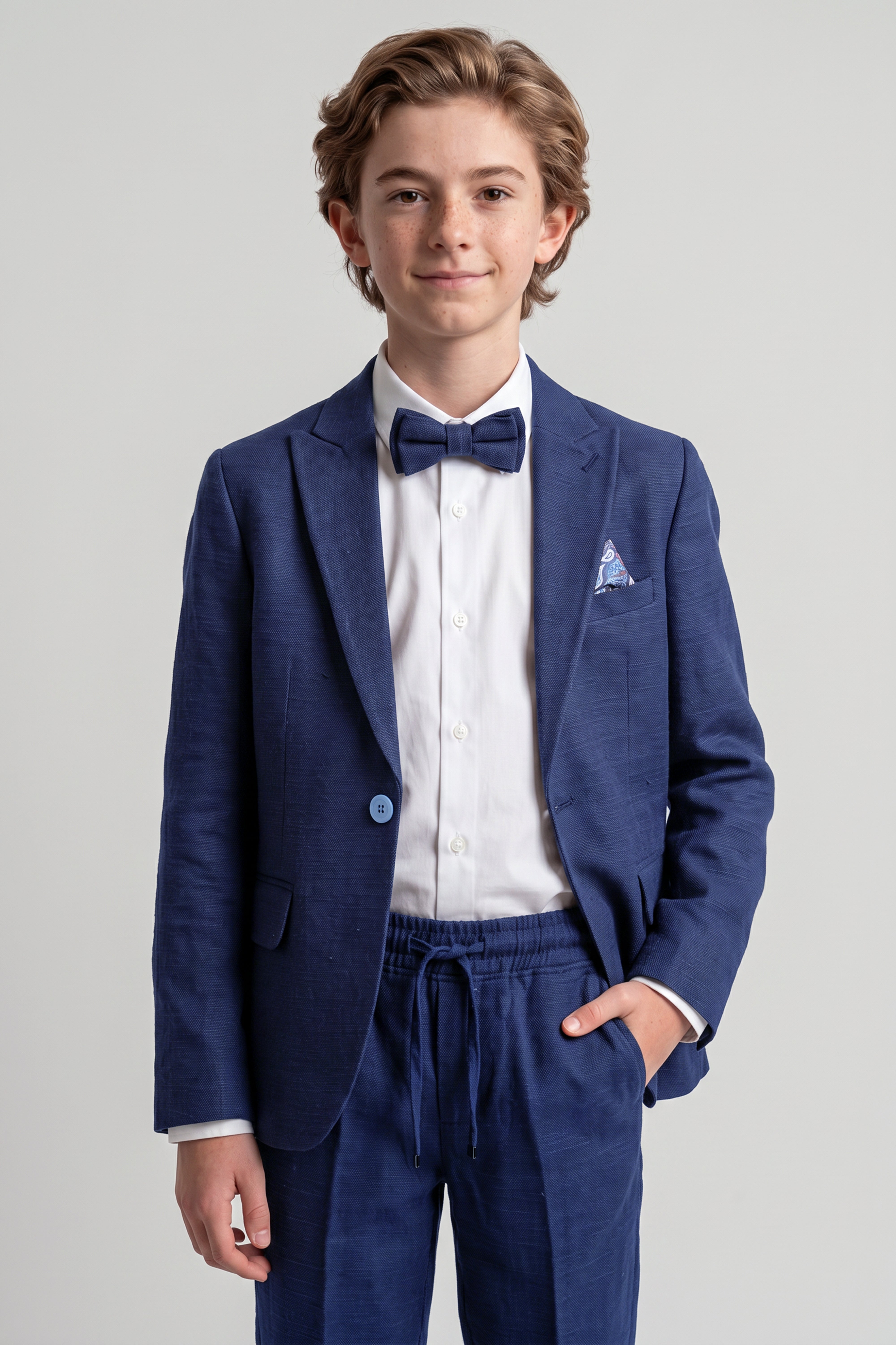 Boys 4-Piece Cotton Casual Suit - Navy Model Picture
