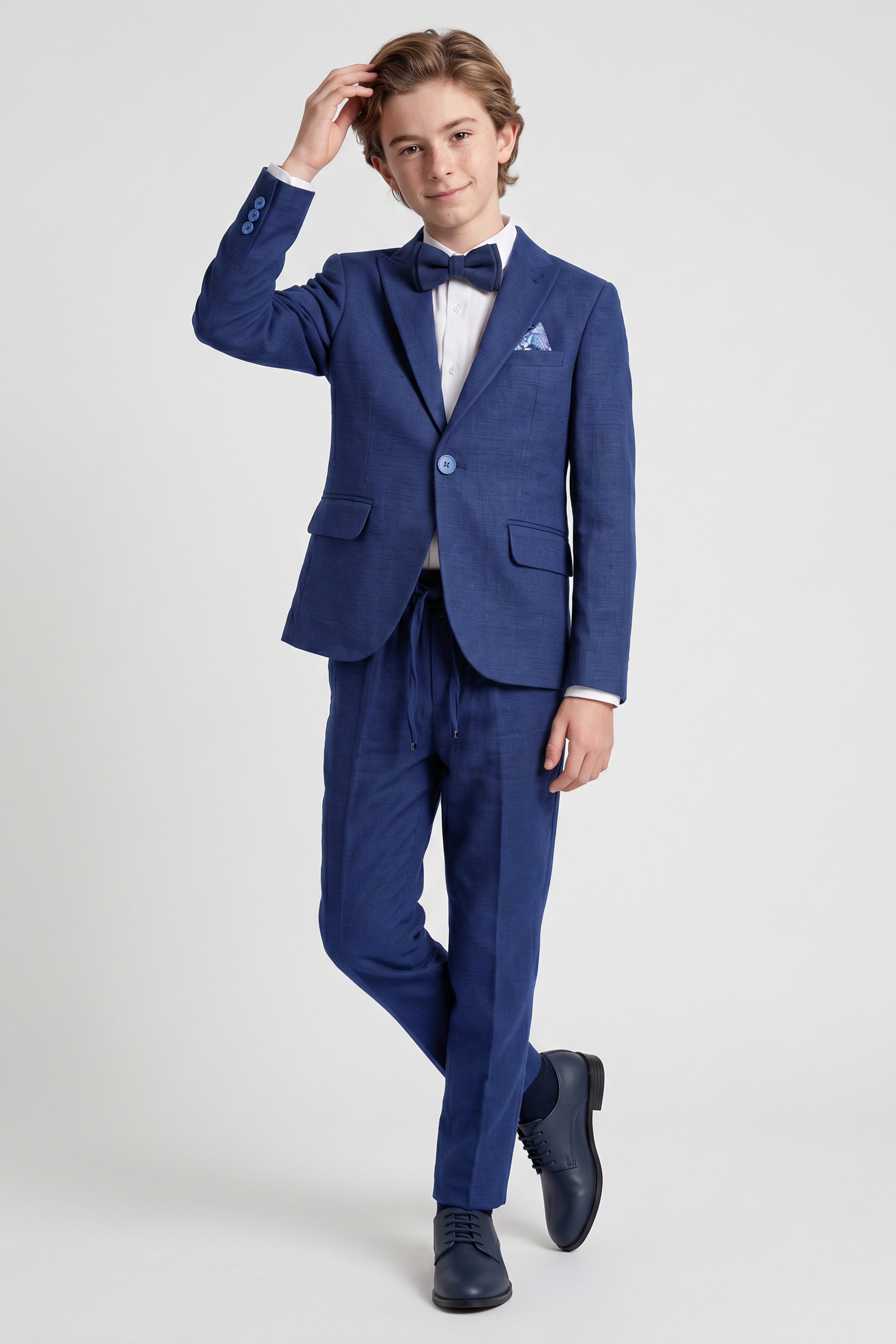 Boys 4-Piece Cotton Casual Suit - Navy Model Front Picture