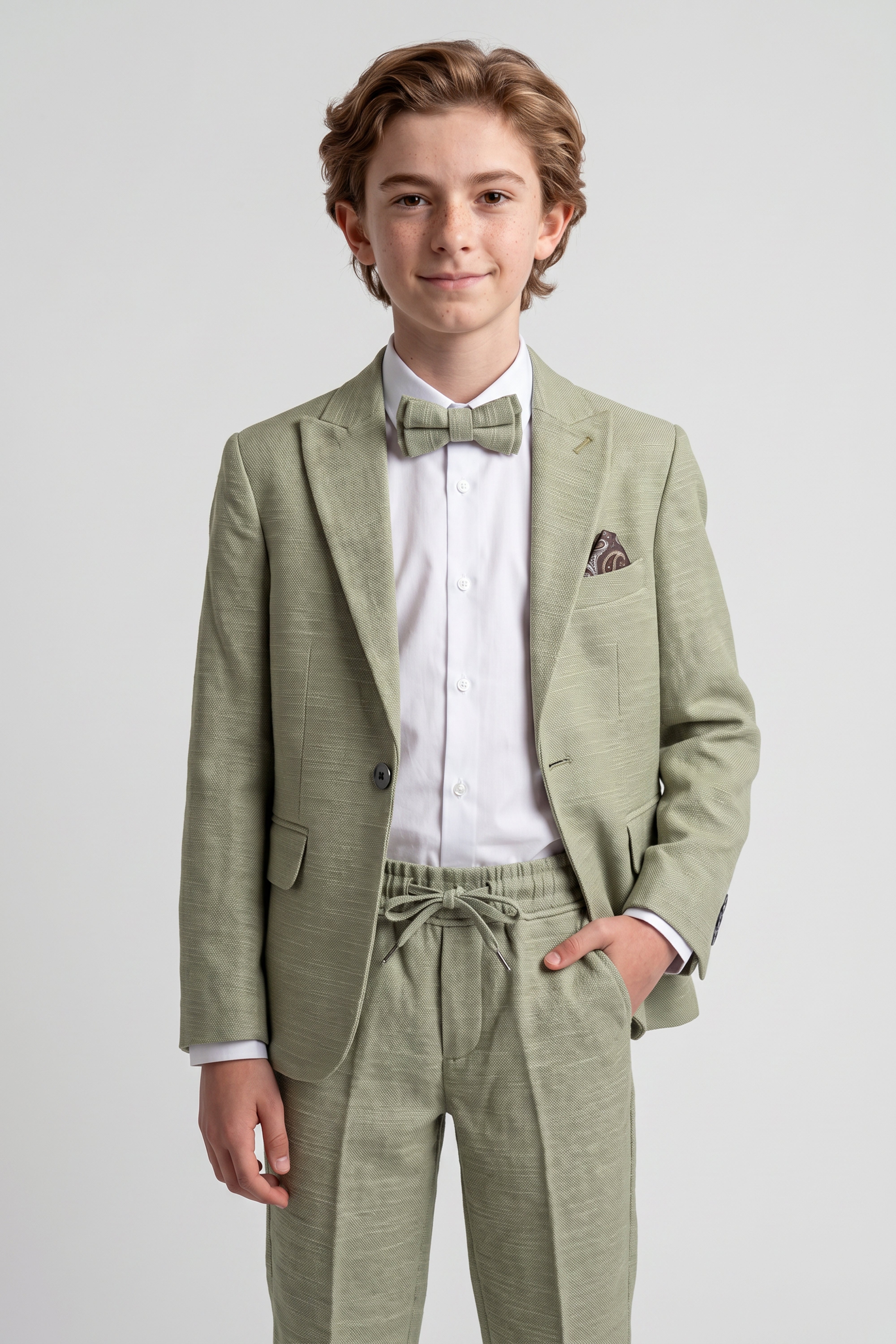Boys 4-Piece Cotton Casual Suit - Sage Green Model Picture