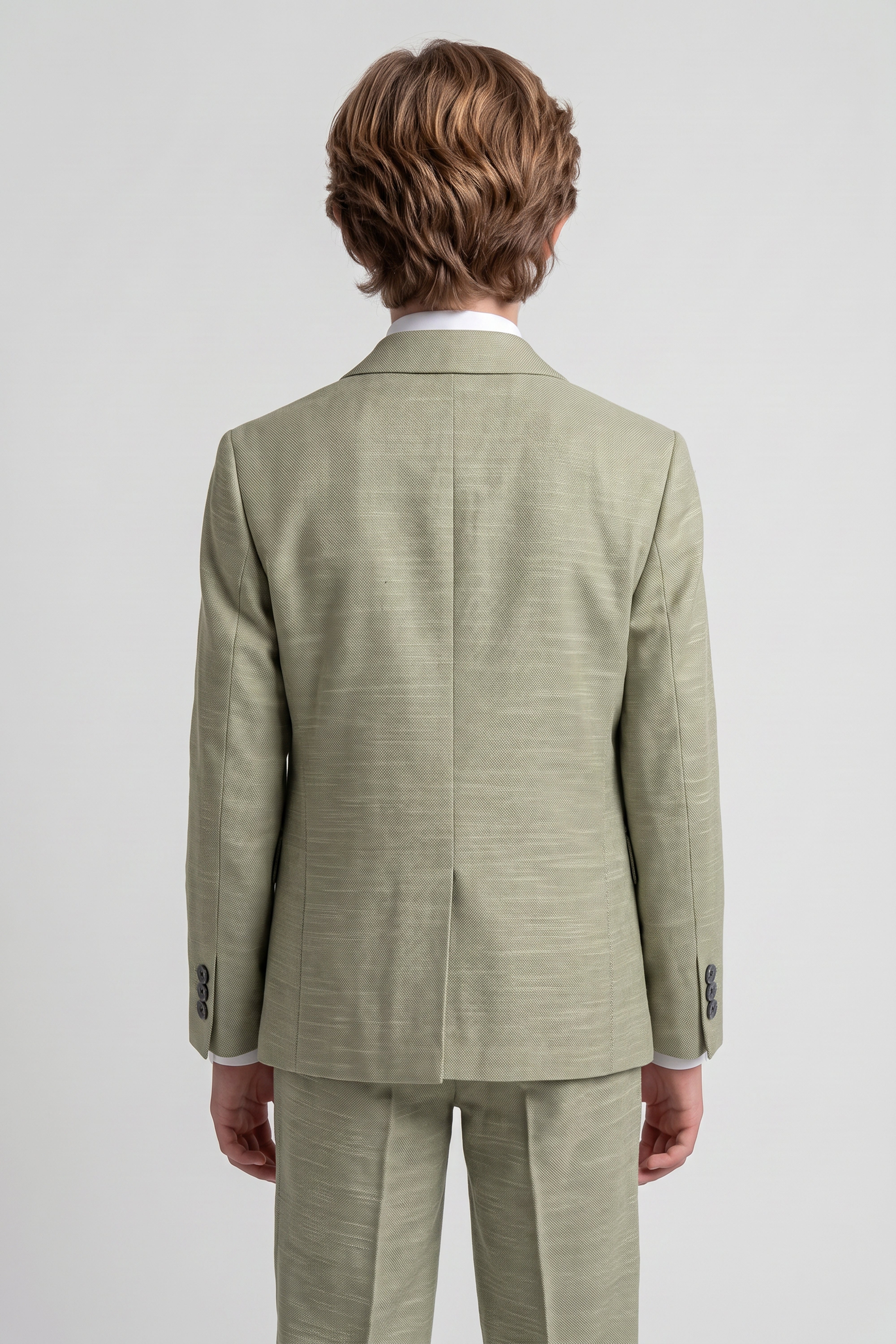 Boys 4-Piece Cotton Casual Suit - Sage Green Model Back Picture