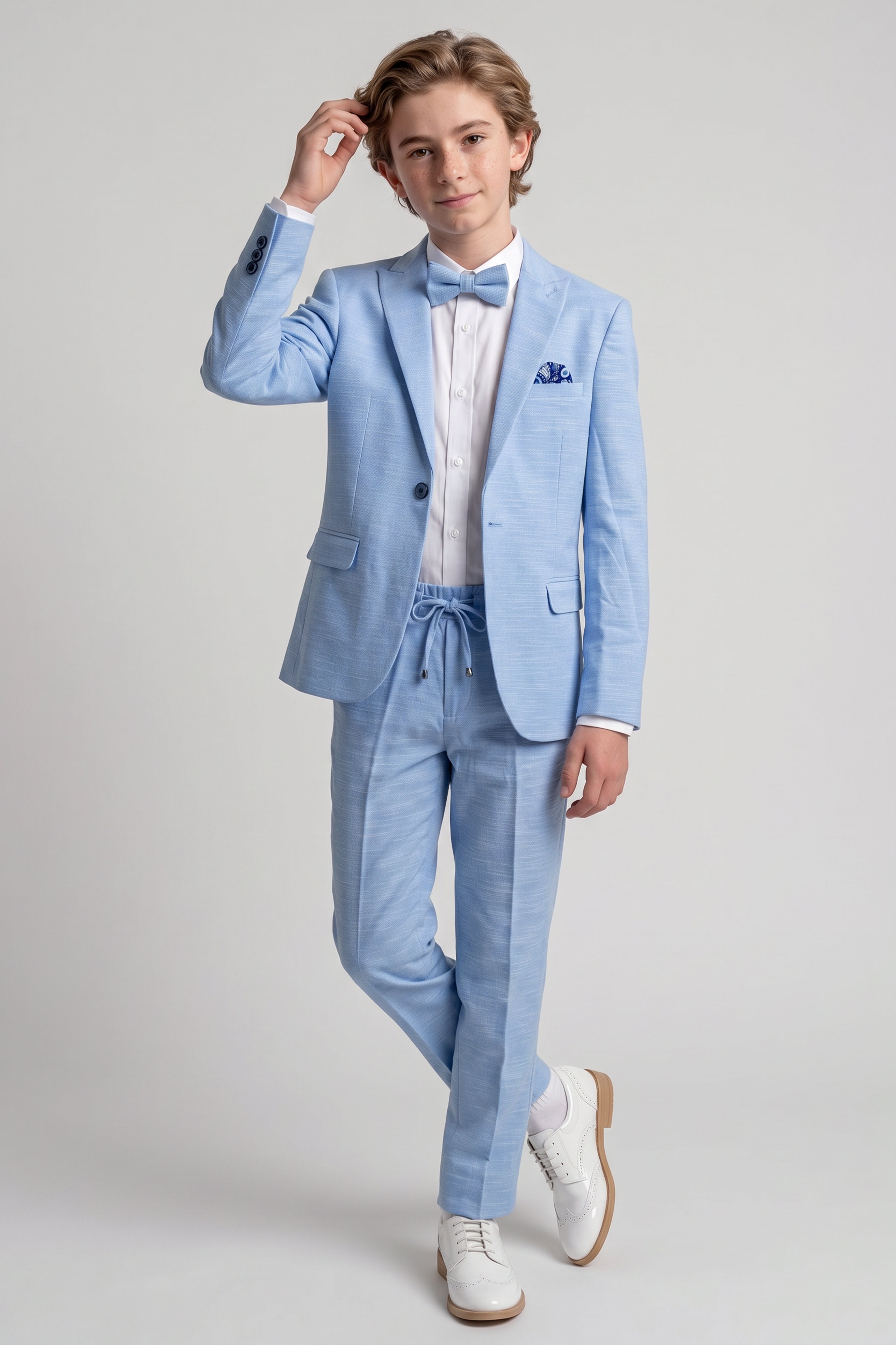 Boys 4-Piece Cotton Casual Suit - Sky Blue Model Front Picture