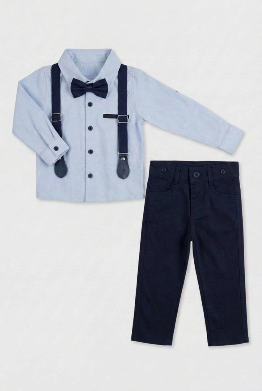 Conjunto de 4 piezas de algodón para niños caballeros - Azul claro y Azul marino