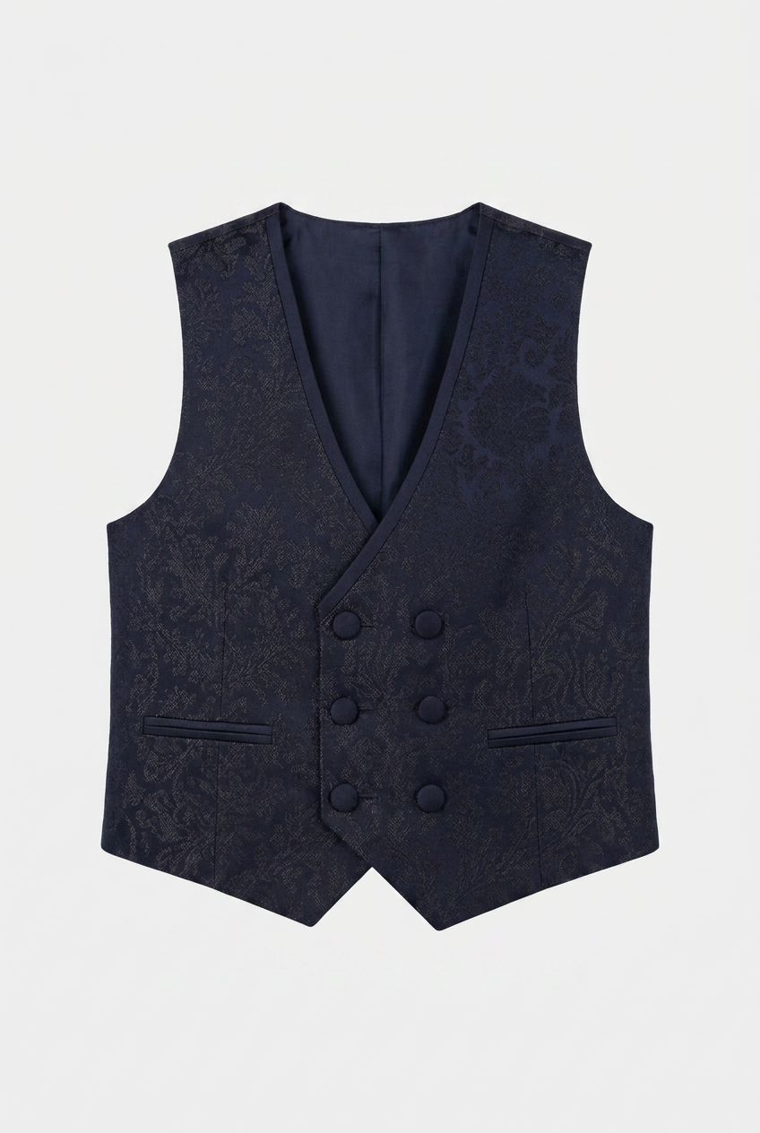 Ensemble garçon 4 pièces gilet jacquard paisley et cravate - Marine