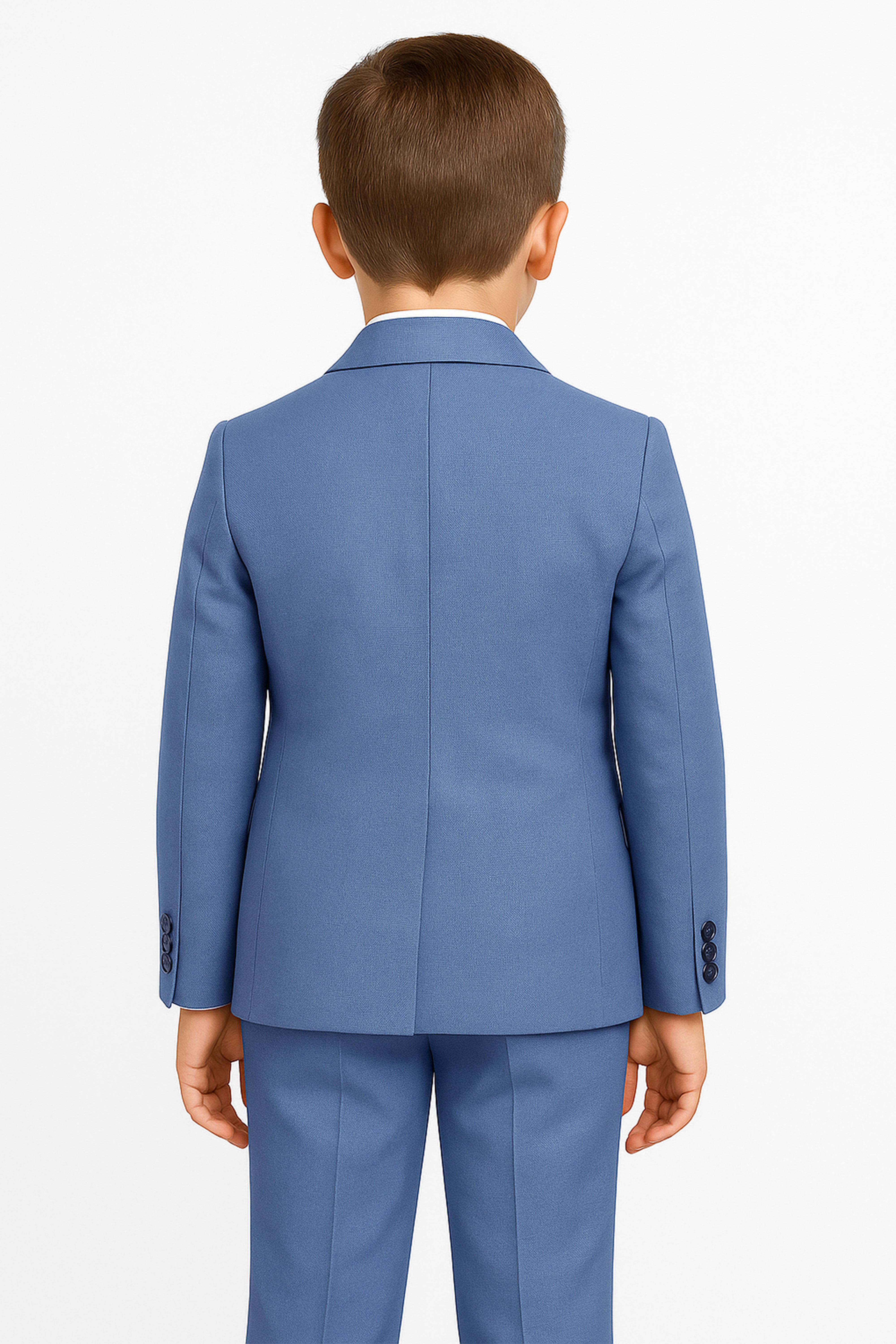 Boys 4-Piece Slim Fit Double Breasted Suit Set - Blue Back Picture
