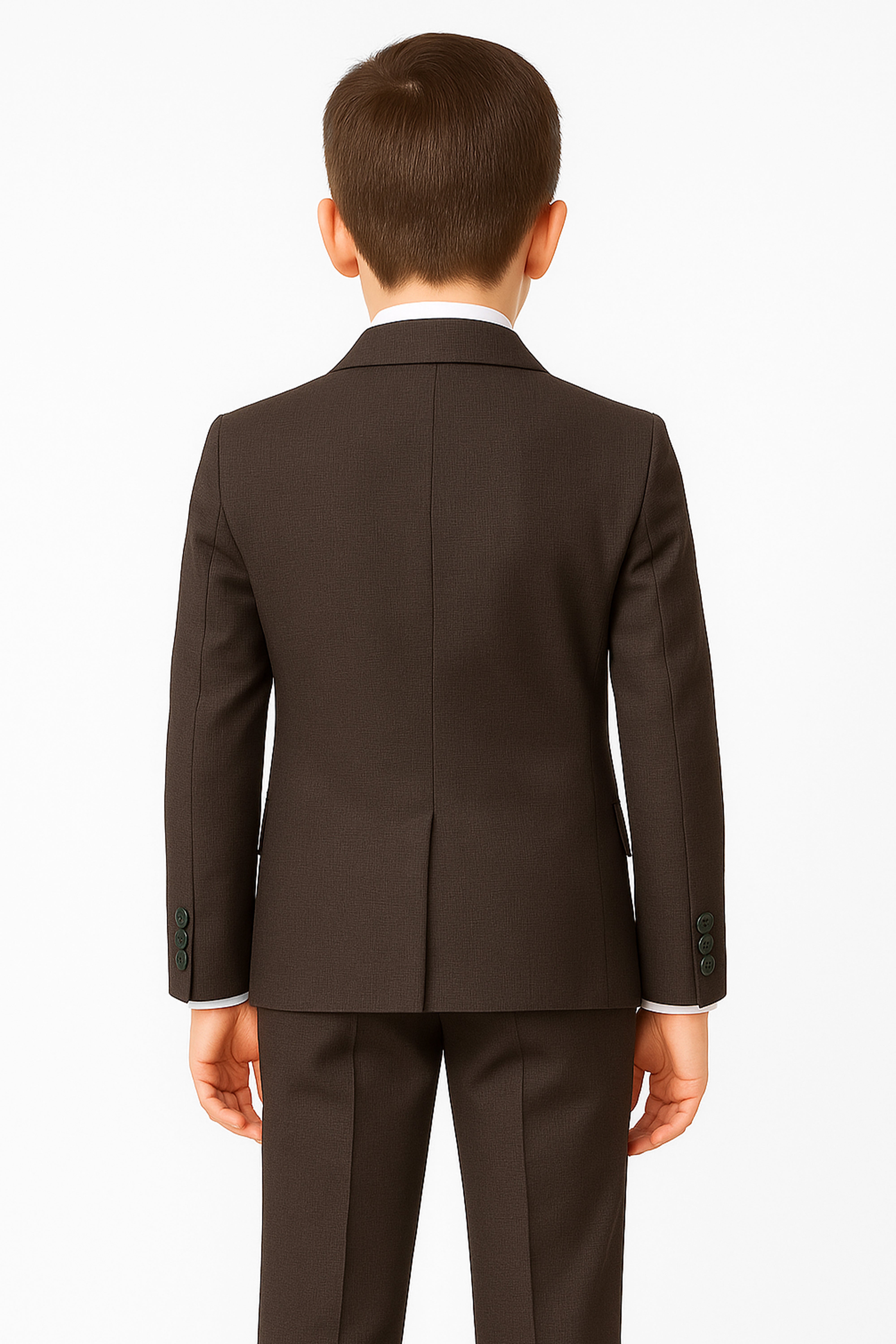 Boys 4-Piece Slim Fit Double Breasted Suit Set - Dark Brown Back Picture
