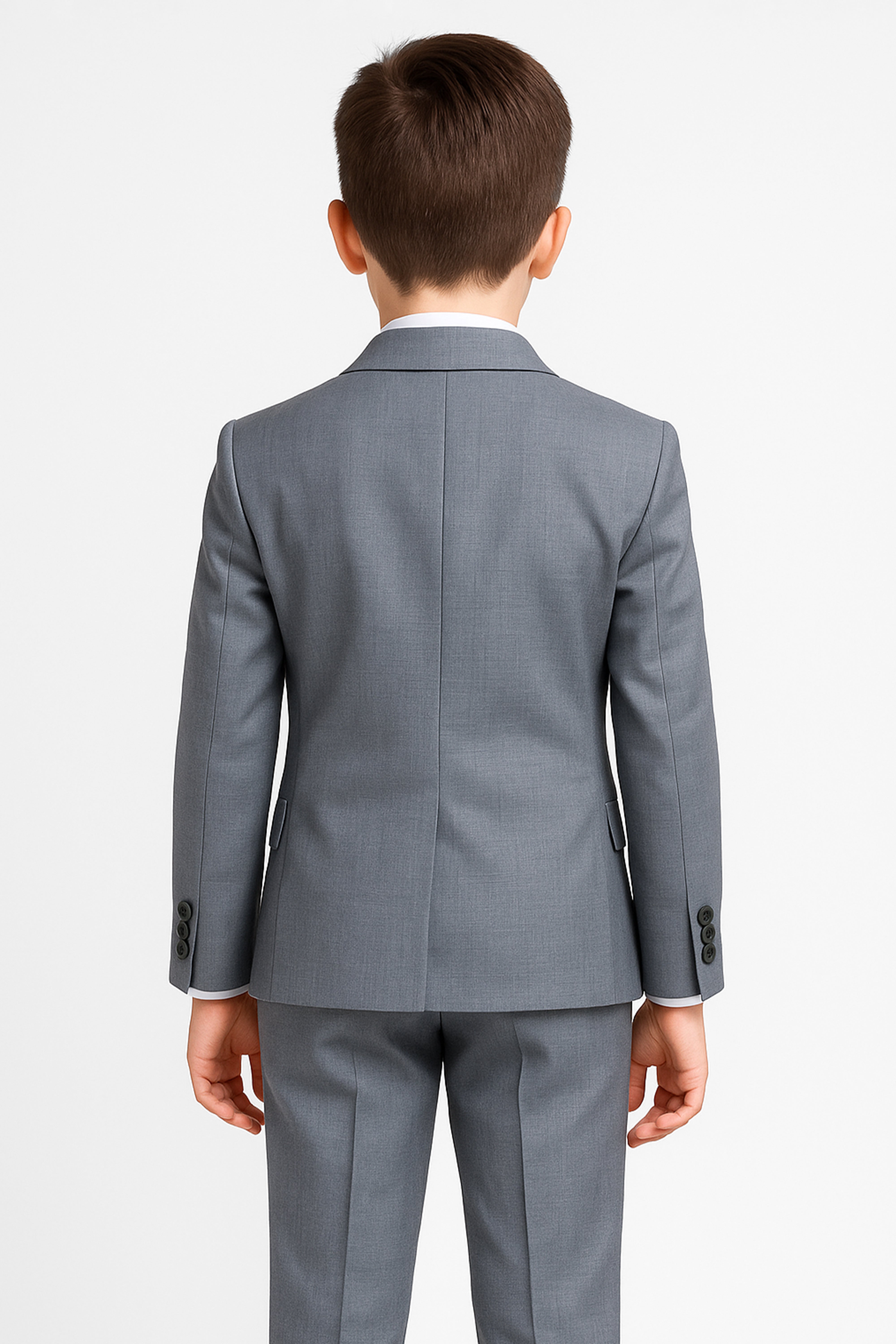 Boys 4-Piece Slim Fit Double Breasted Suit Set - Grey Back Picture