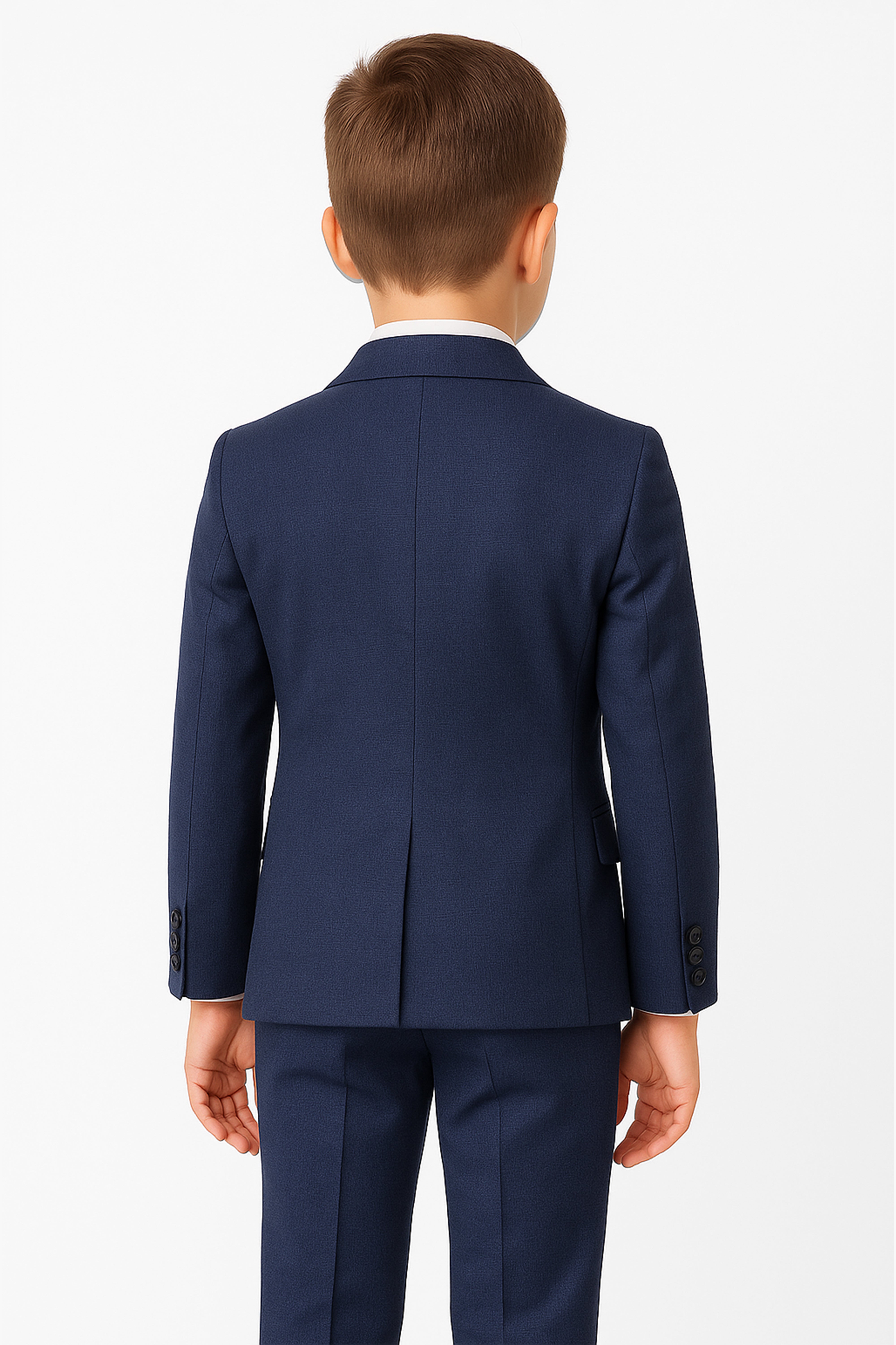 Boys 4-Piece Slim Fit Double Breasted Suit Set - Navy Back Picture