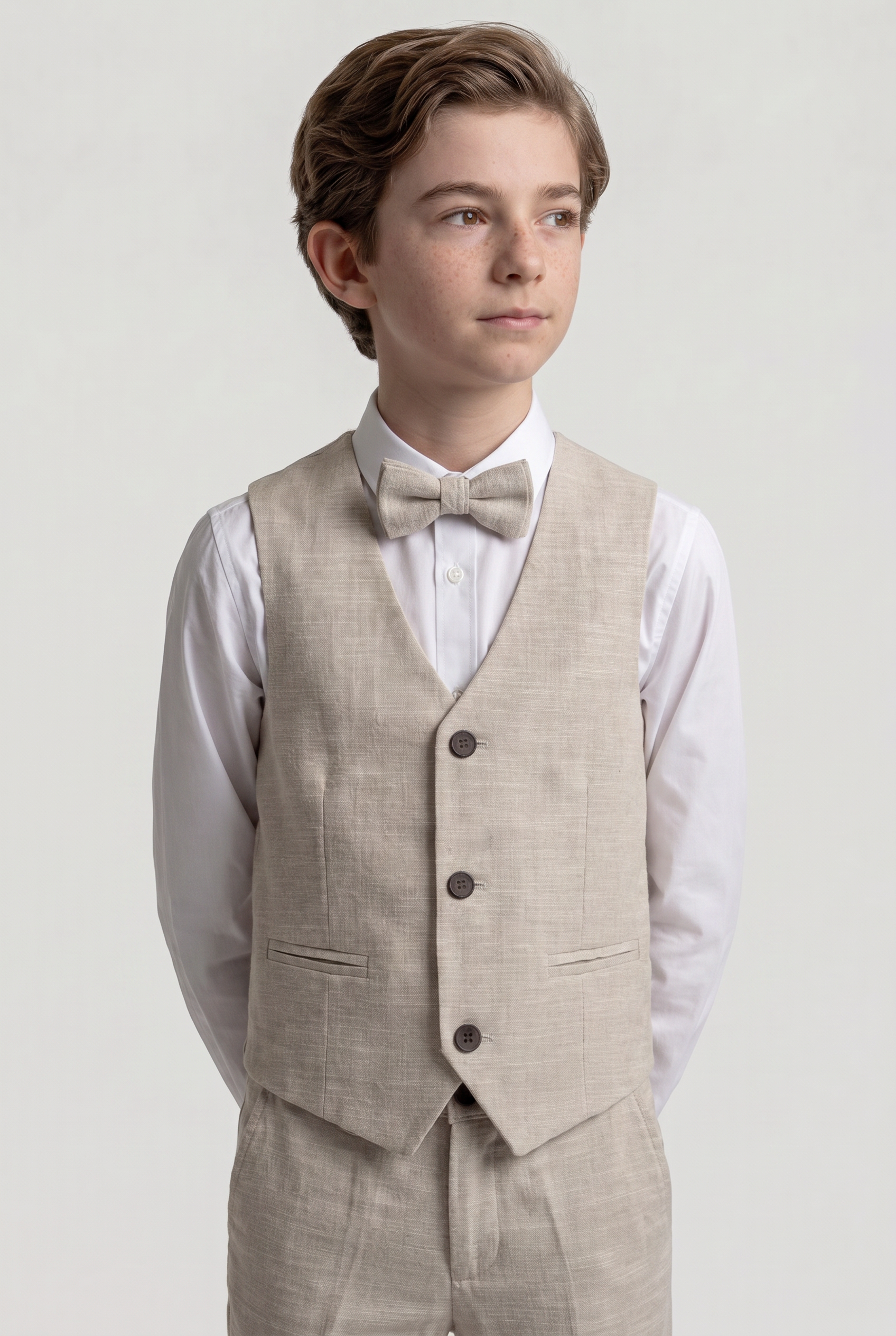 Traje casual inteligente de algodón para niños, 5 piezas - Beige