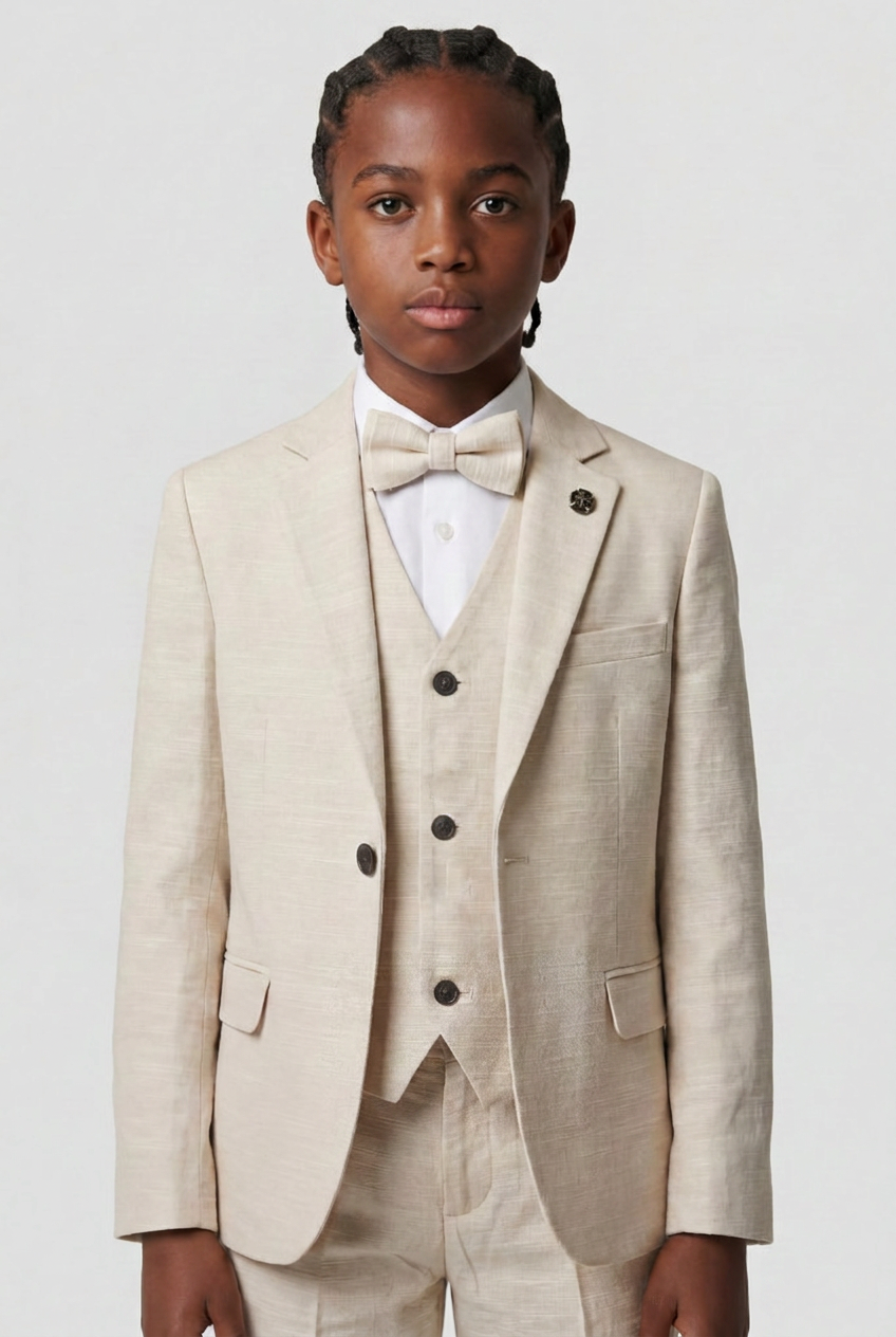 Traje casual inteligente de algodón para niños, 5 piezas - Crema