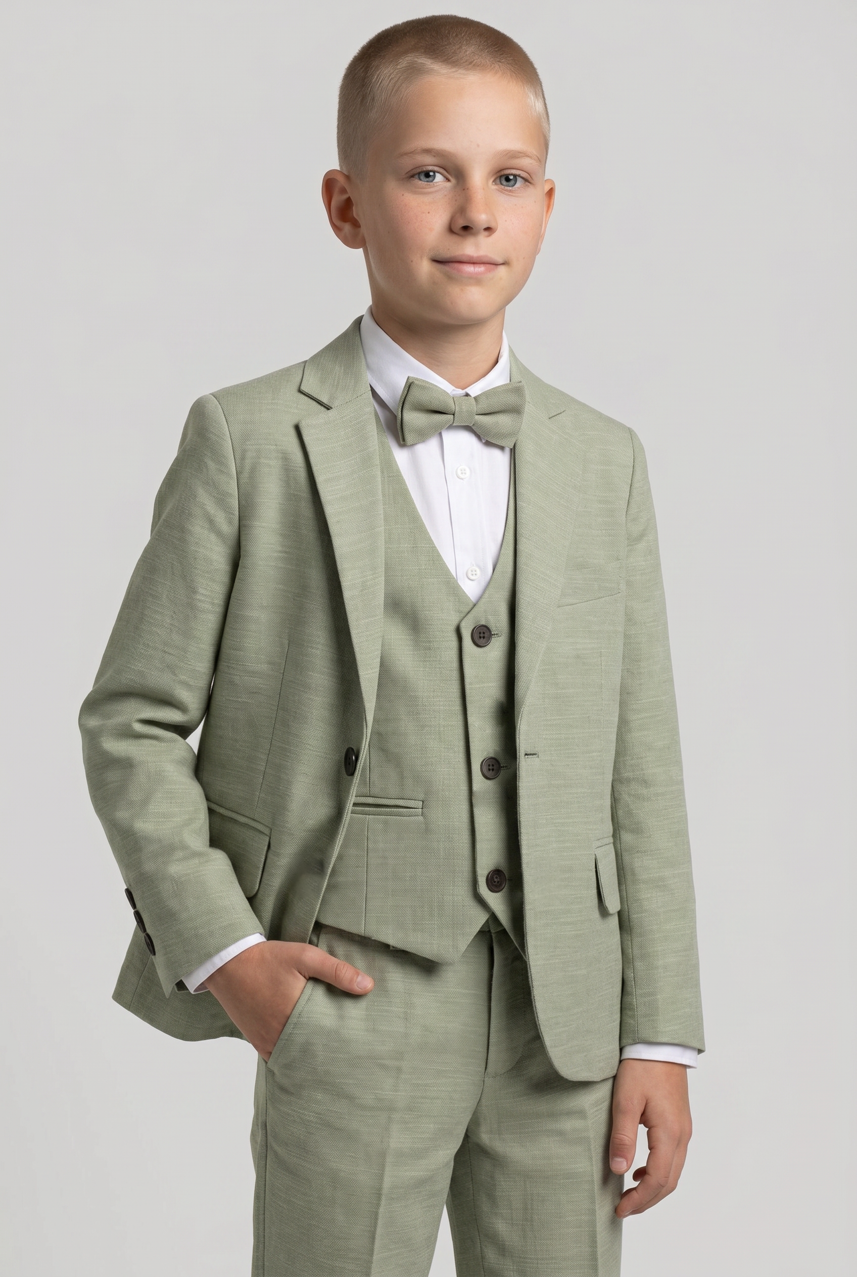 Traje casual inteligente de algodón para niños de 5 piezas - Verde Salvia