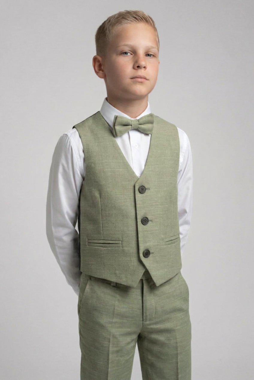 Traje casual inteligente de algodón para niños de 5 piezas - Verde Salvia