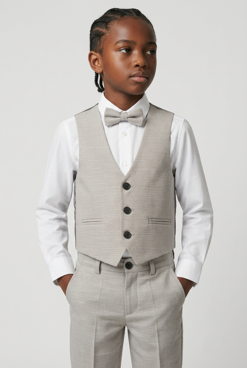 Boys 5-Piece Cotton Smart Casual Suit - Stone Grey