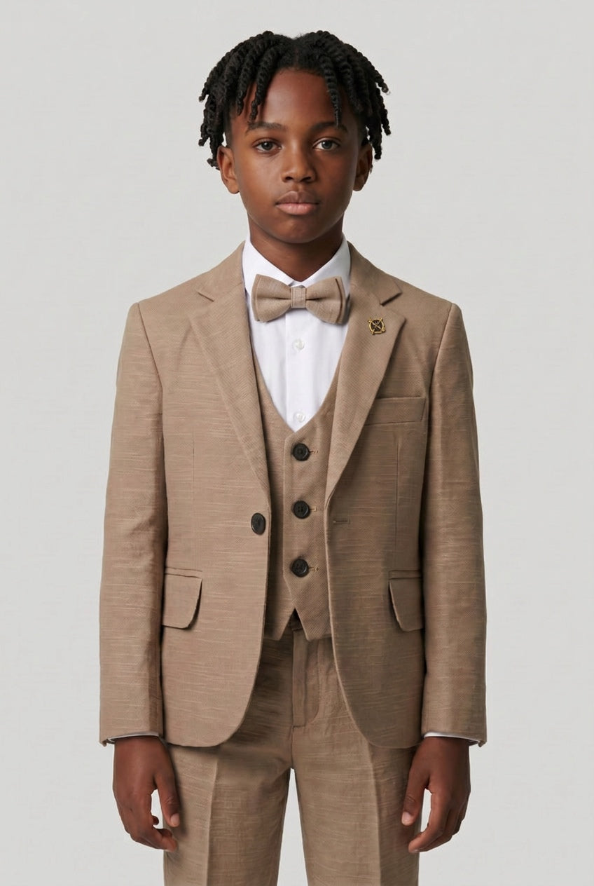 Traje casual inteligente de algodón para niños de 5 piezas - Marrón claro tan