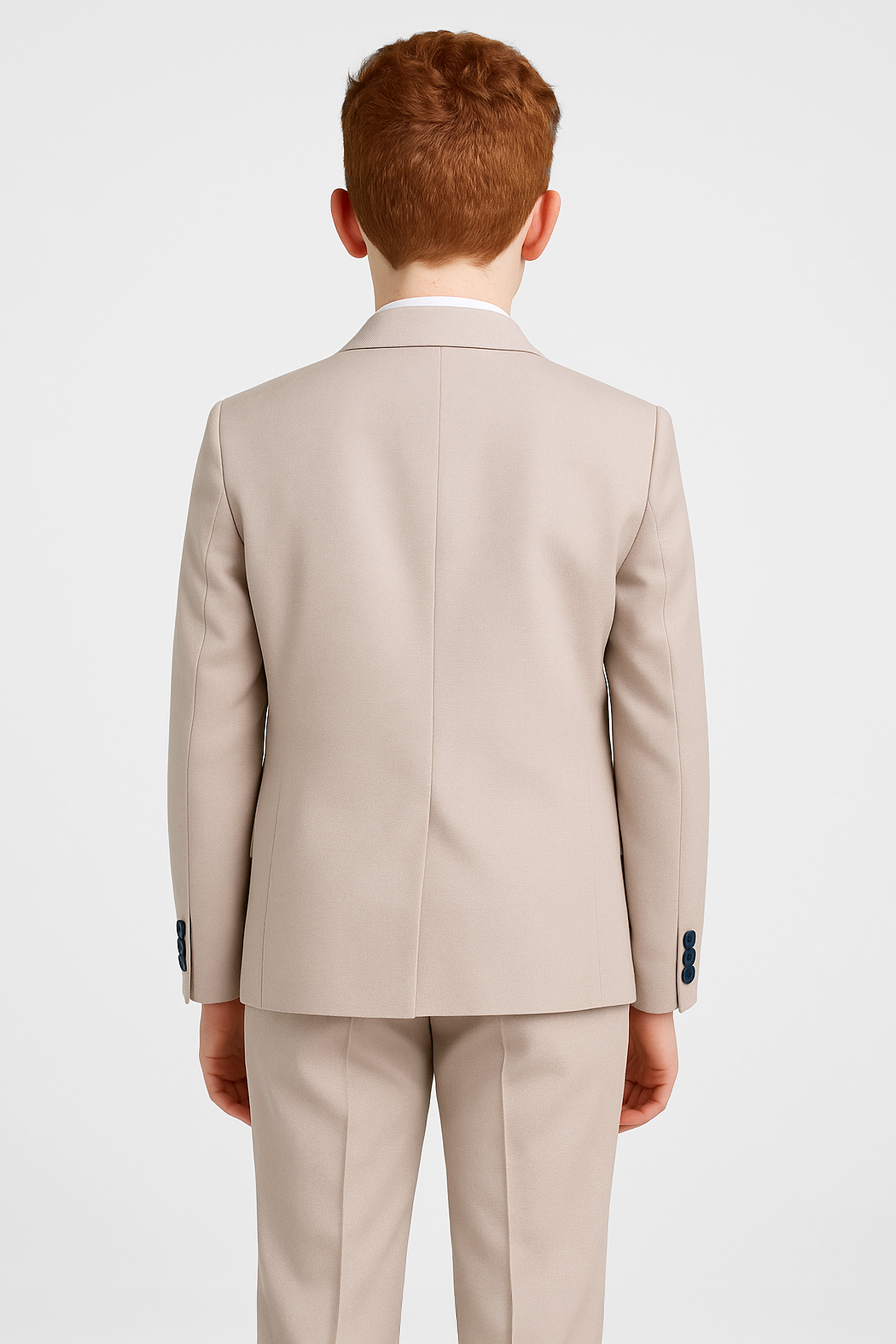 Boys 5-Piece Formal Prom Suit with Double Breasted Waistcoat - Beige Back Picture