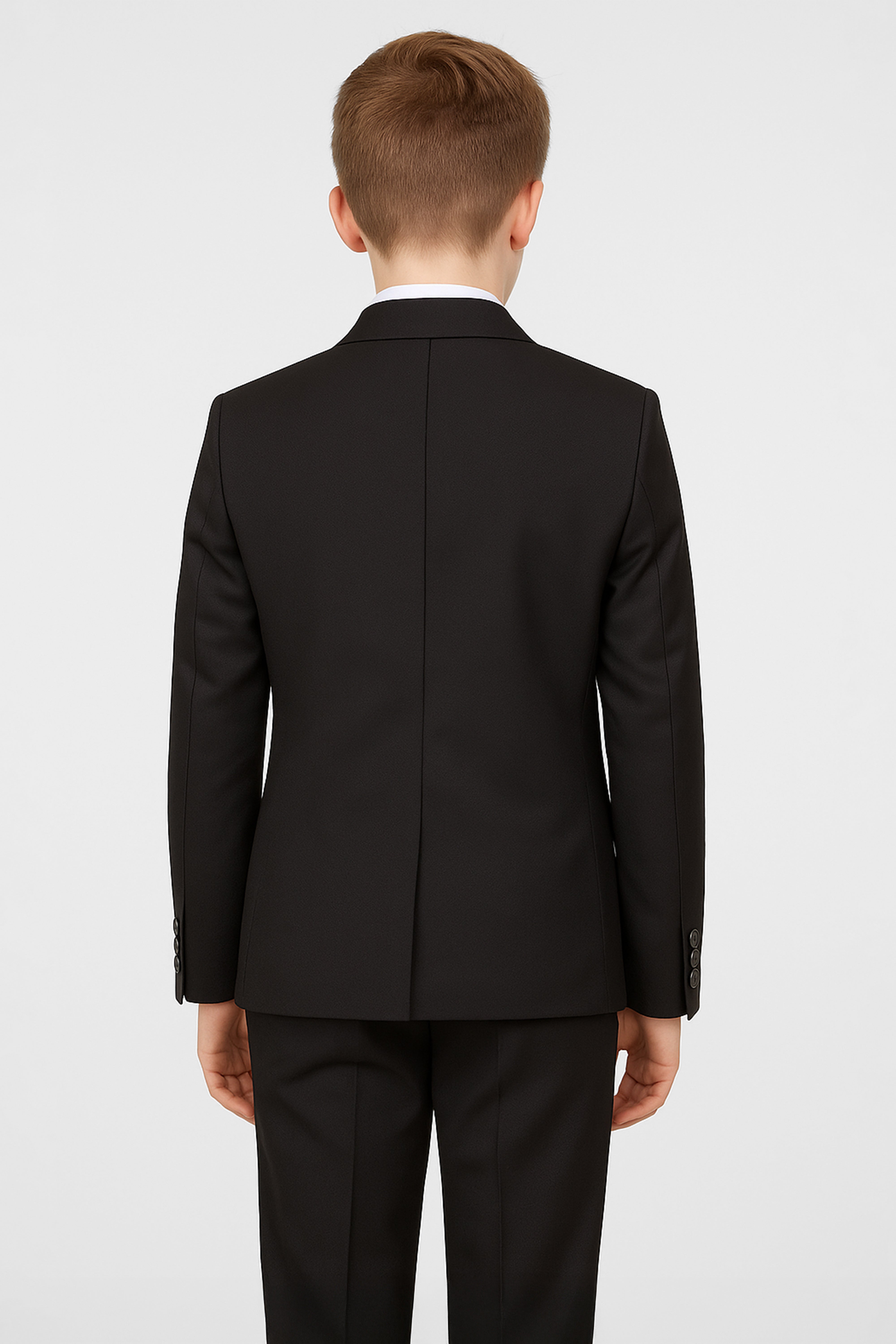 Boys 5-Piece Formal Prom Suit with Double Breasted Waistcoat - Black Back Picture