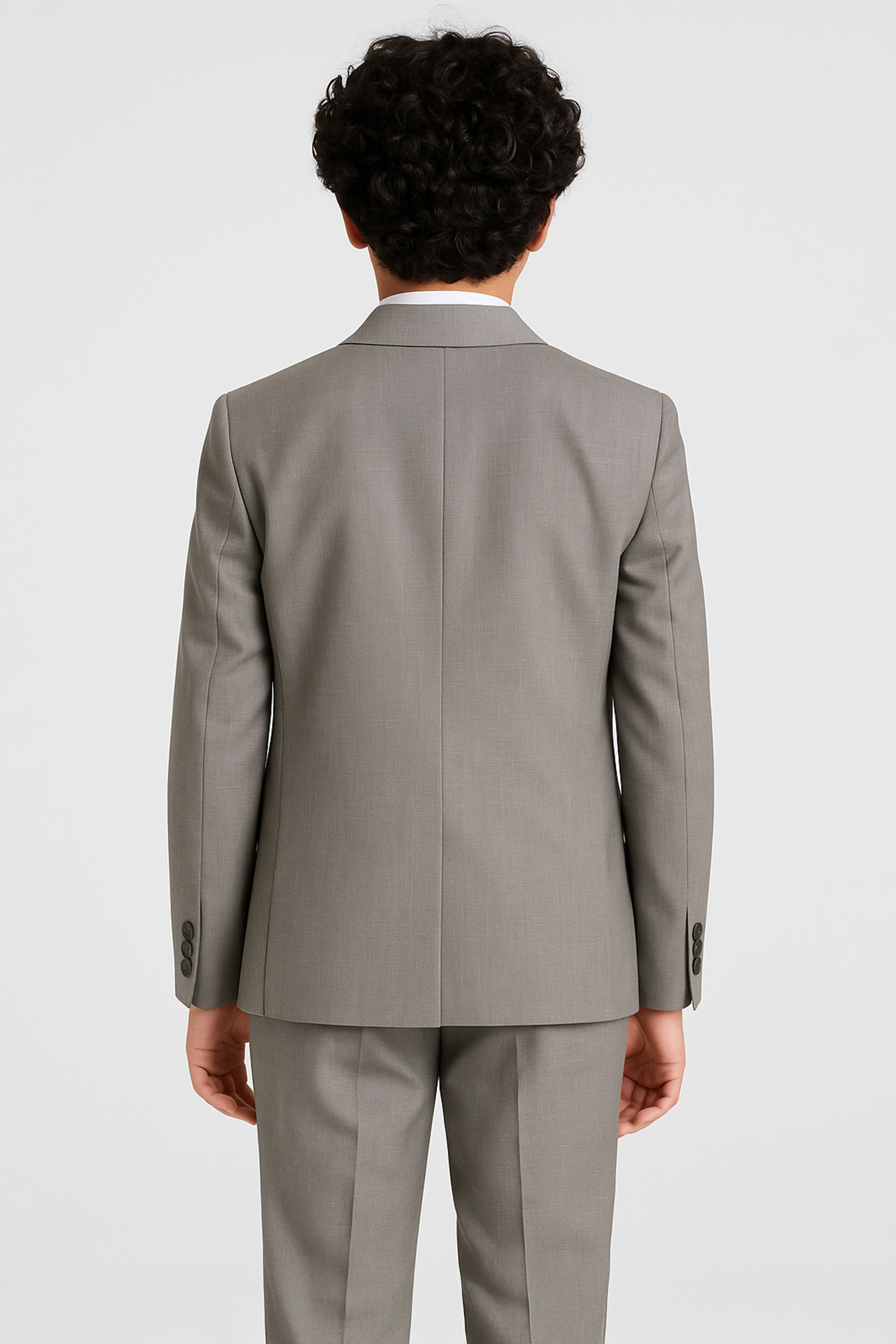 Boys 5-Piece Formal Prom Suit with Double Breasted Waistcoat - Grey Back Picture
