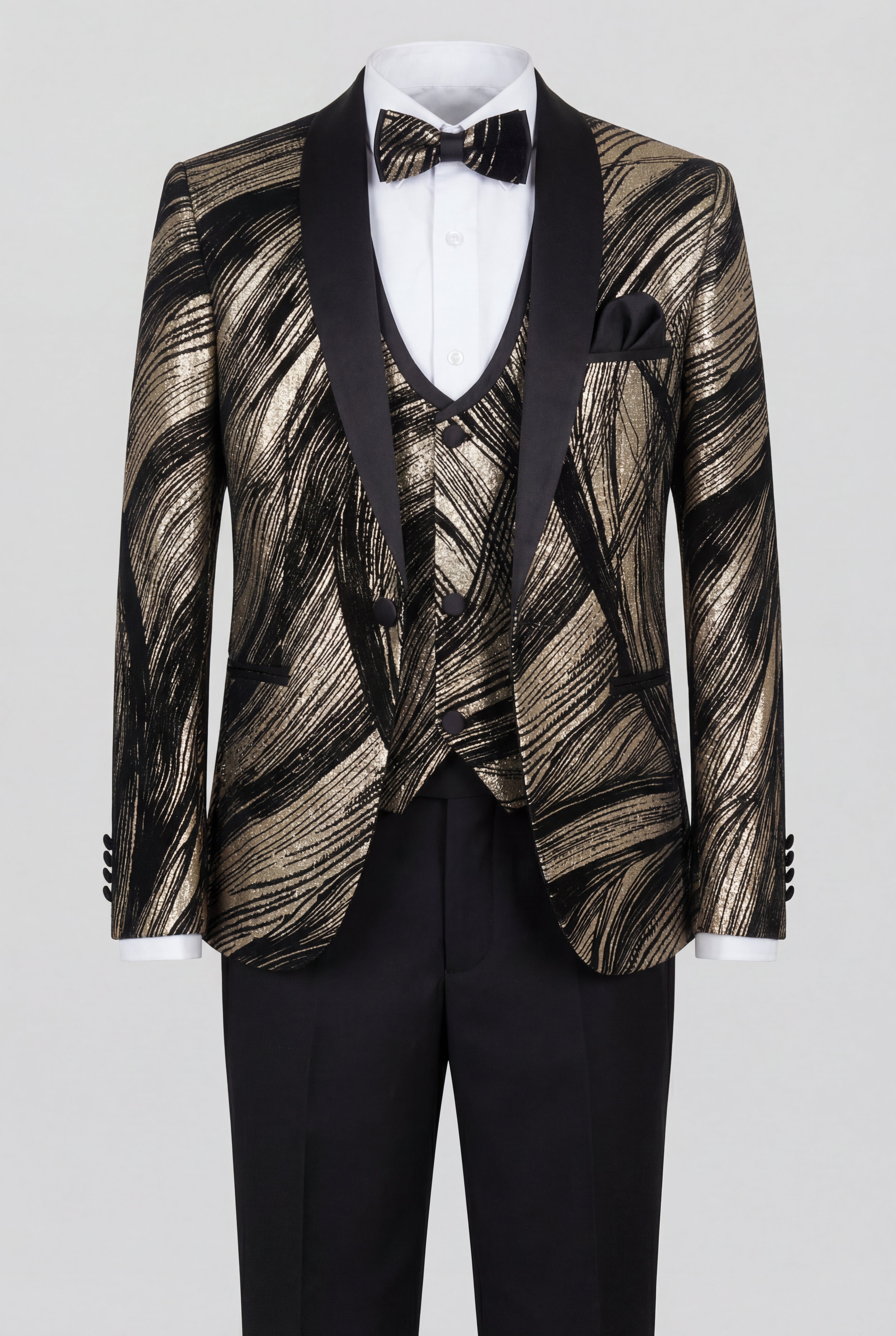 Boys 5-Piece Metallic Jacquard Tuxedo Suit - Gold Suit picture