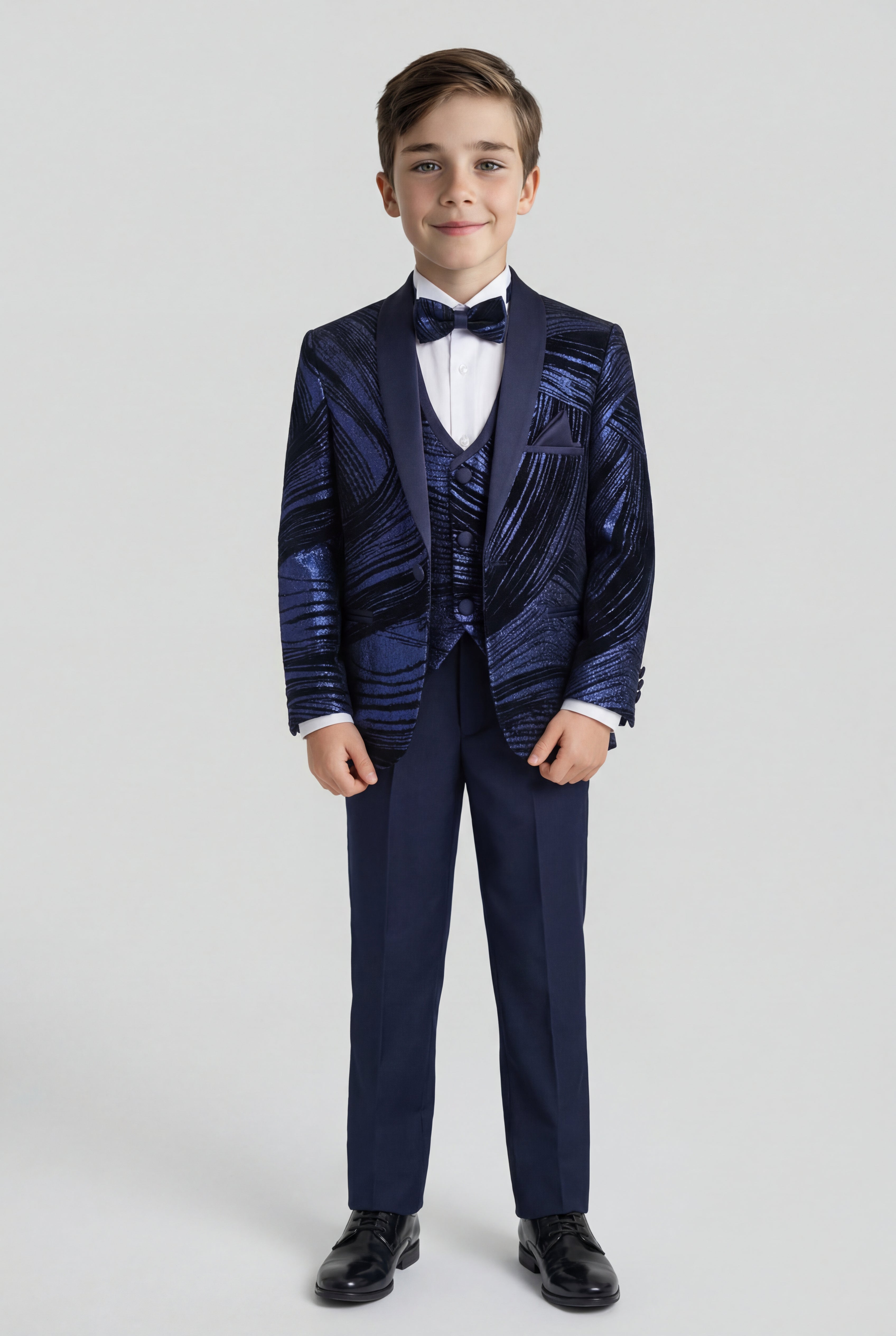 Boys 5-Piece Metallic Jacquard Tuxedo Suit - Parliament Model Front Picture