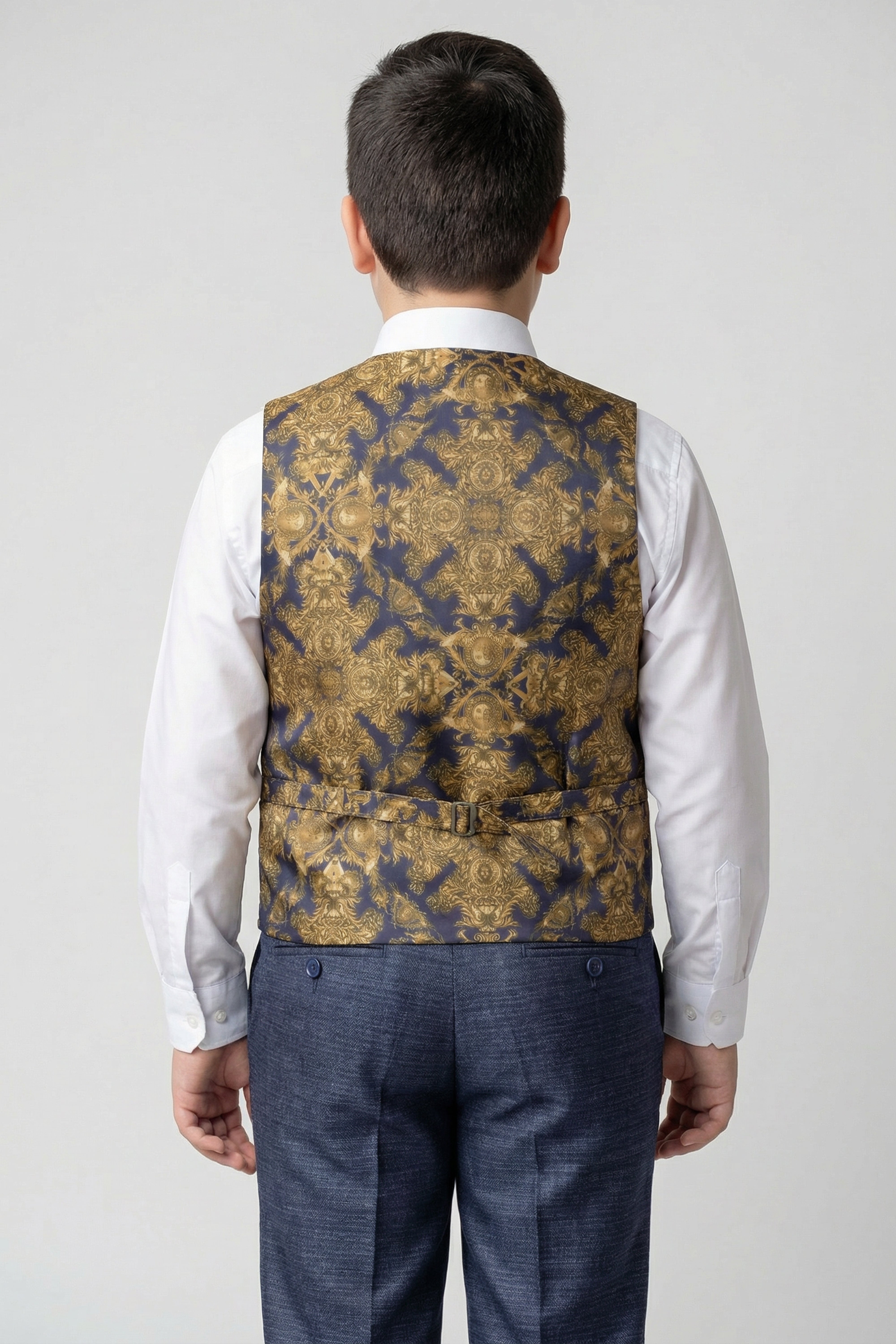 Boys 5-Piece Micro Check Twill Suit - Marcus - Grey Husky Size  Back Picture