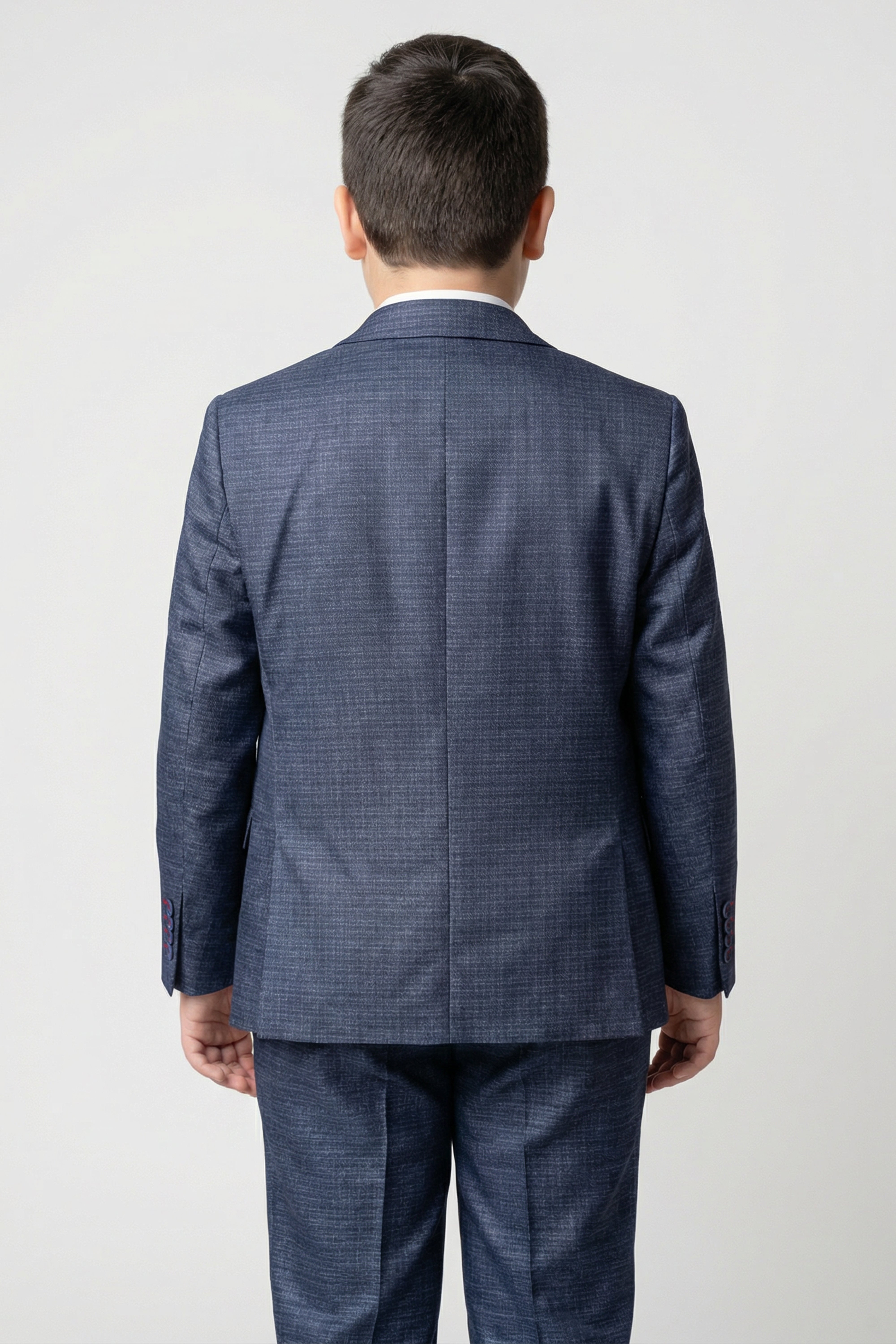 Boys 5-Piece Micro Check Twill Suit - Marcus - Grey Husky Size Model Back Picture