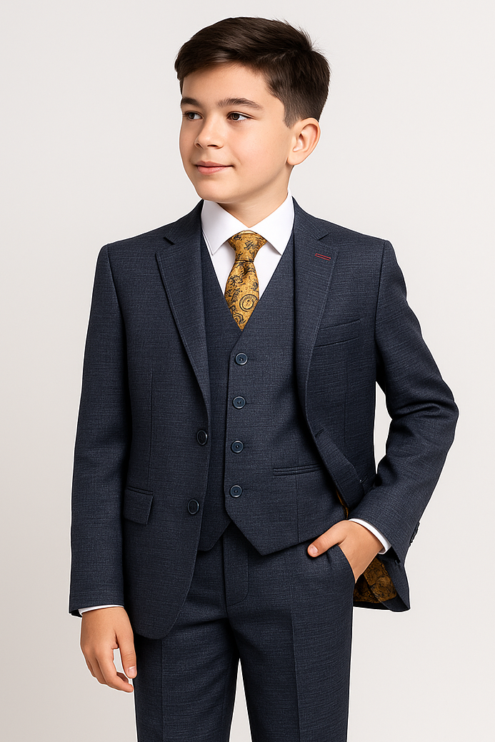 Boys 5-Piece Micro Check Twill Suit - Marcus - Grey