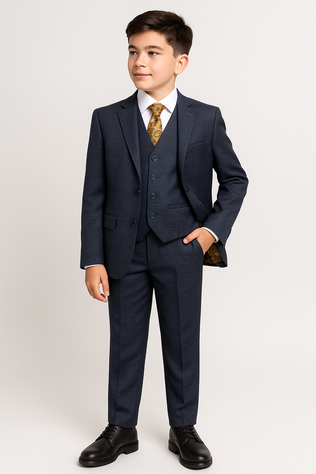 Boys 5-Piece Micro Check Twill Suit - Marcus - Grey Front Picture