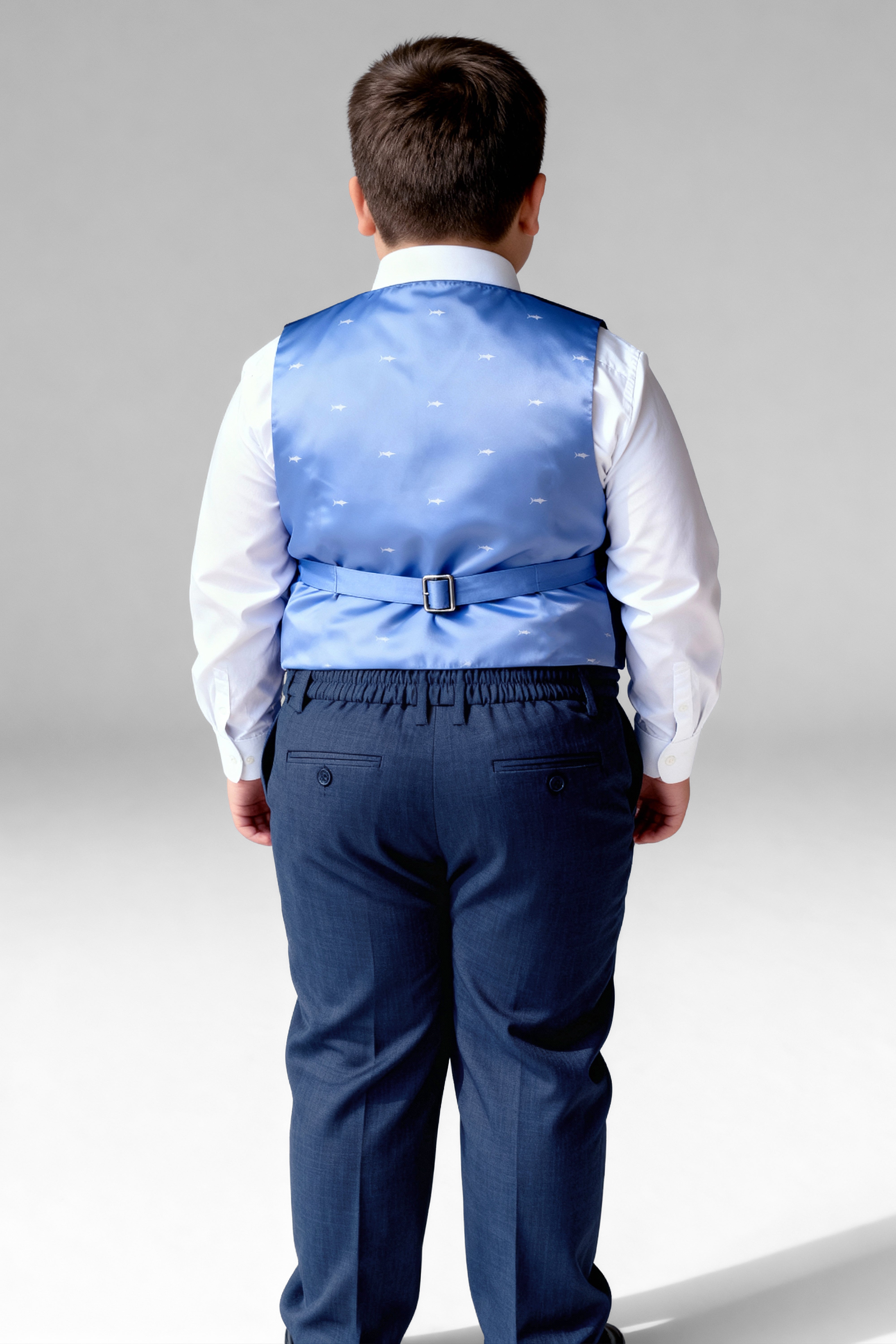 Boys 5-Piece Microcheck Formal Suit - Alejandro - Navy Blue Husky Size  Back Picture