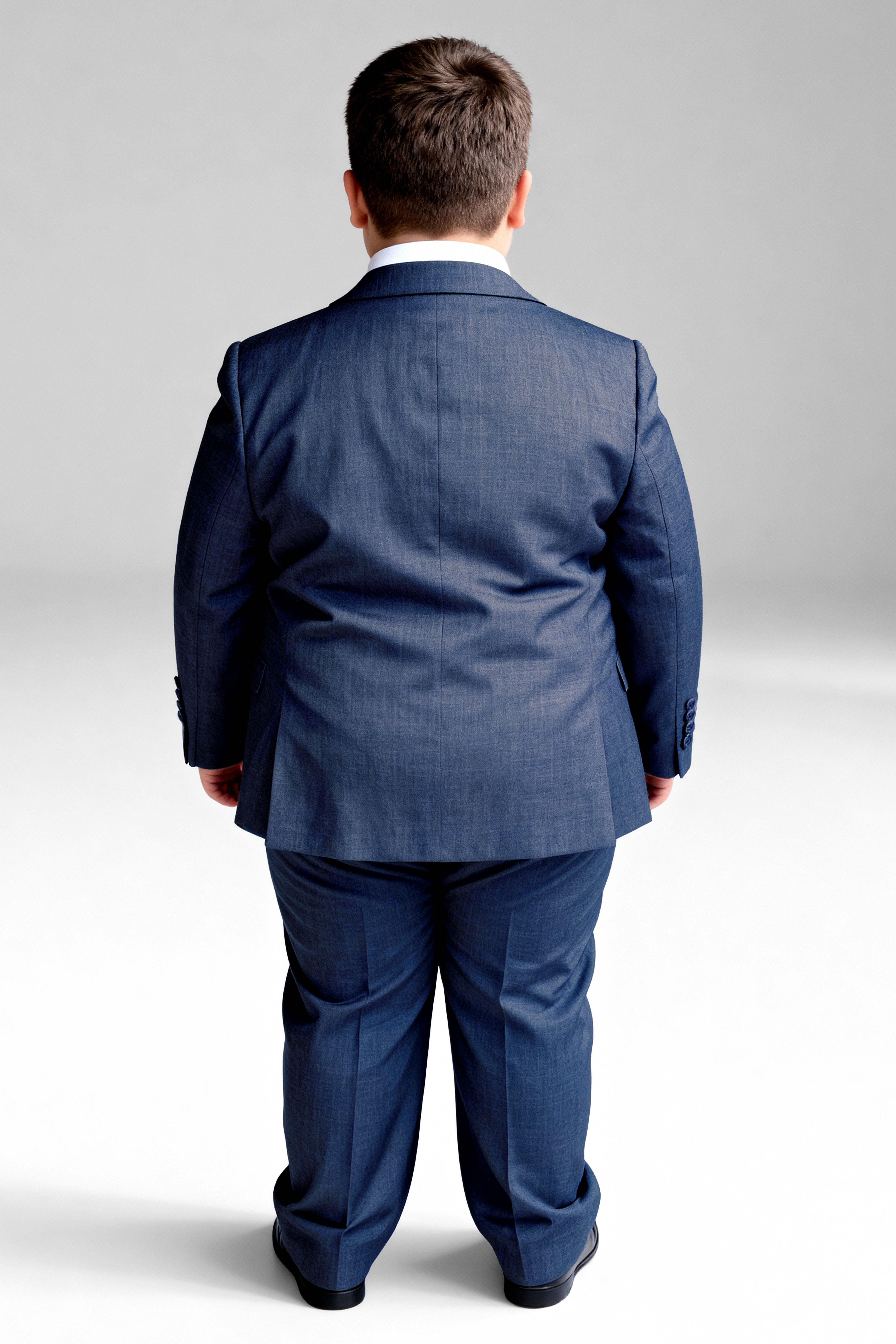 Boys 5-Piece Microcheck Formal Suit - Alejandro - Navy Blue Husky Size Model Back Picture