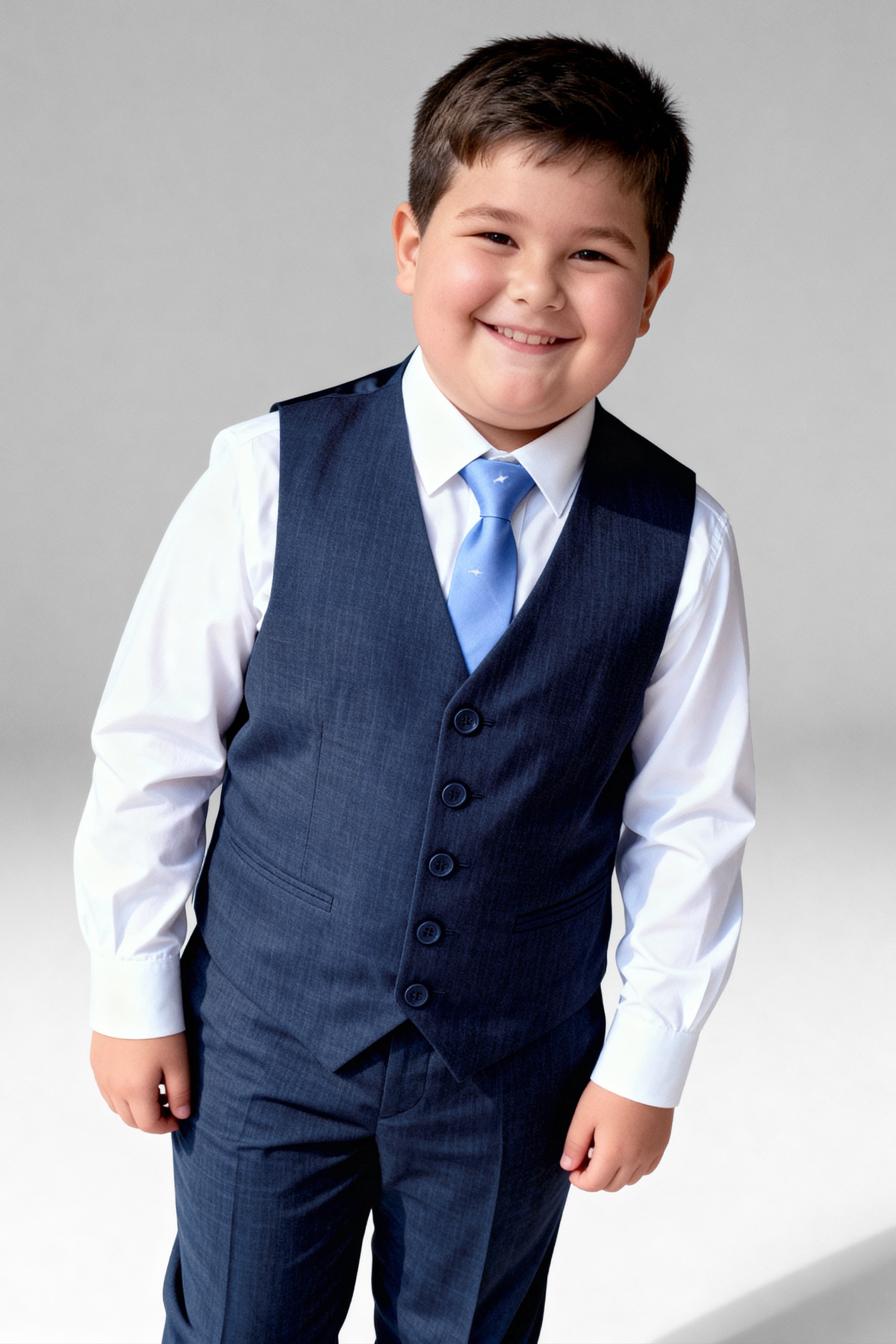 Boys 5-Piece Microcheck Formal Suit - Alejandro - Navy Blue Husky Size  Front Picture