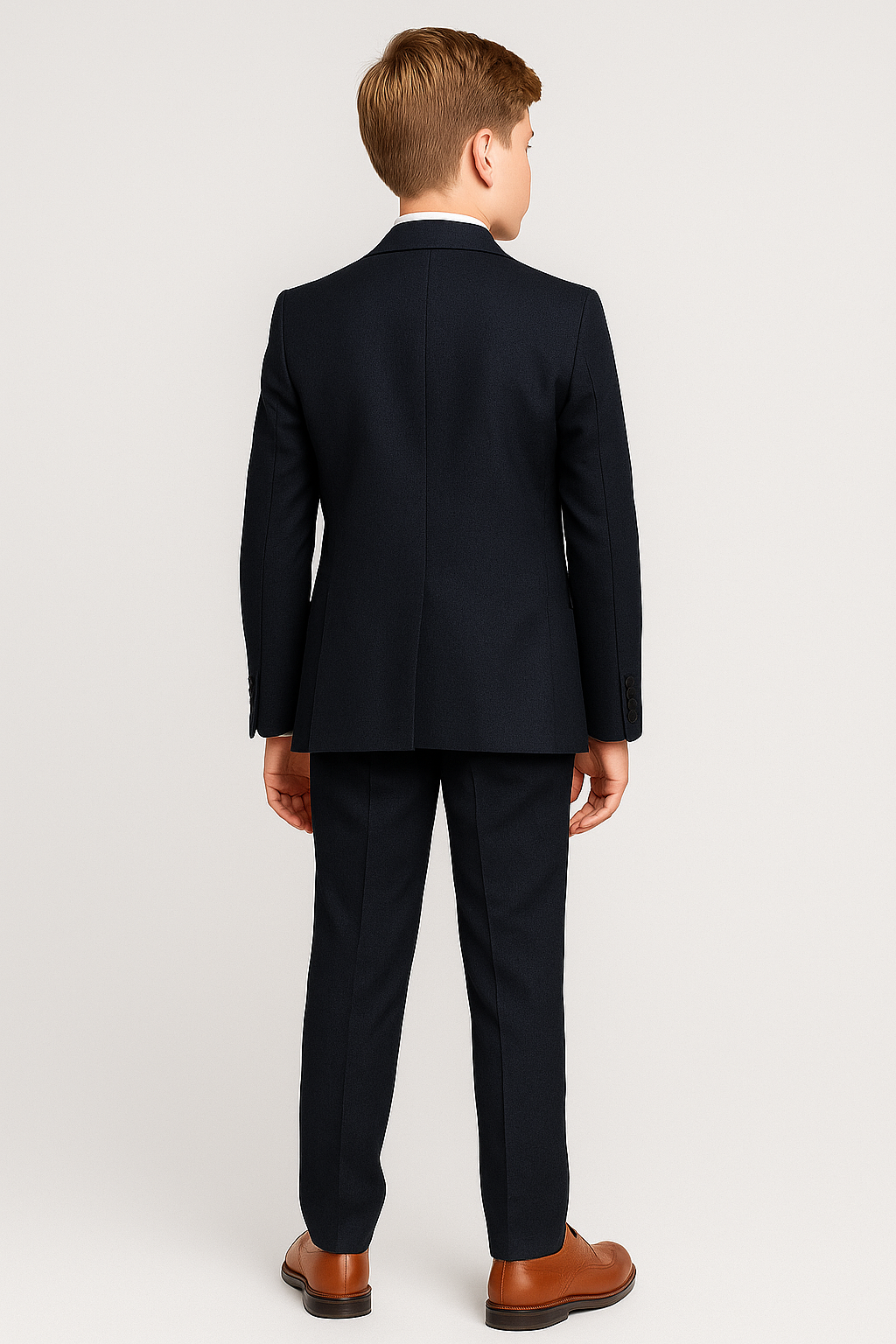 Boys 5-Piece Microcheck Formal Suit - Alejandro - Navy Blue Back Picture