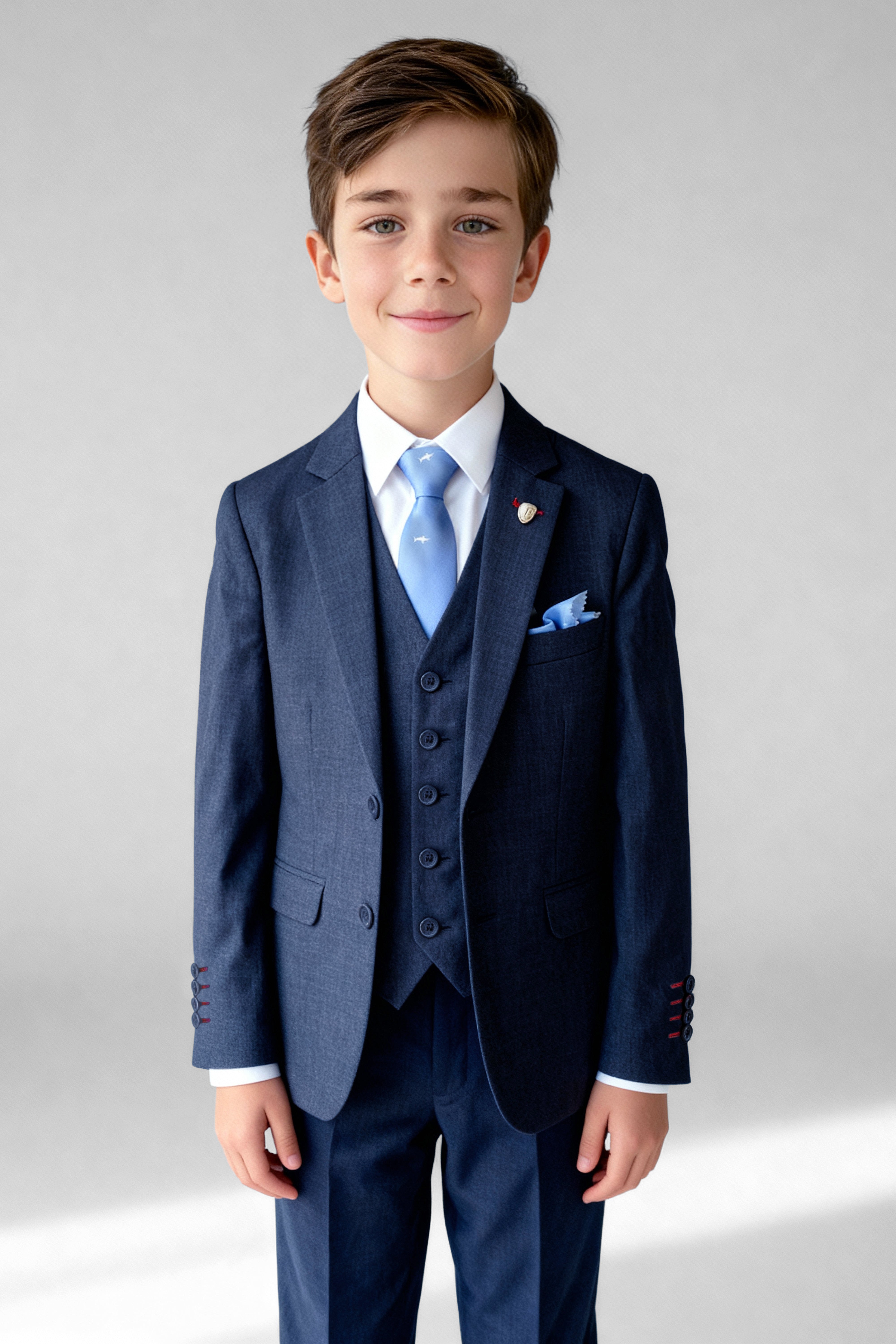 Boys 5-Piece Microcheck Formal Suit - Alejandro - Navy Blue Model Picture