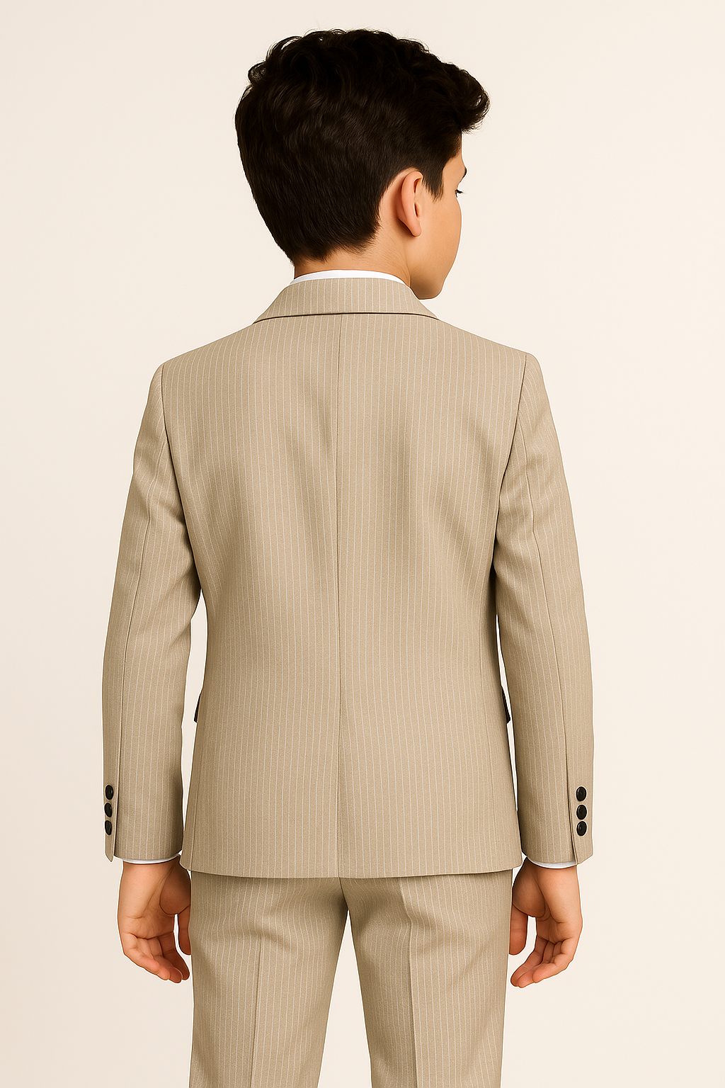 Boys 5-Piece Slim Fit Pinstripe Suit - CIZGILI - Beige Back Picture