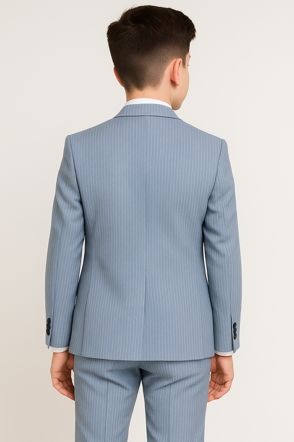 Boys 5-Piece Slim Fit Pinstripe Suit - CIZGILI - Light Blue Back Picture